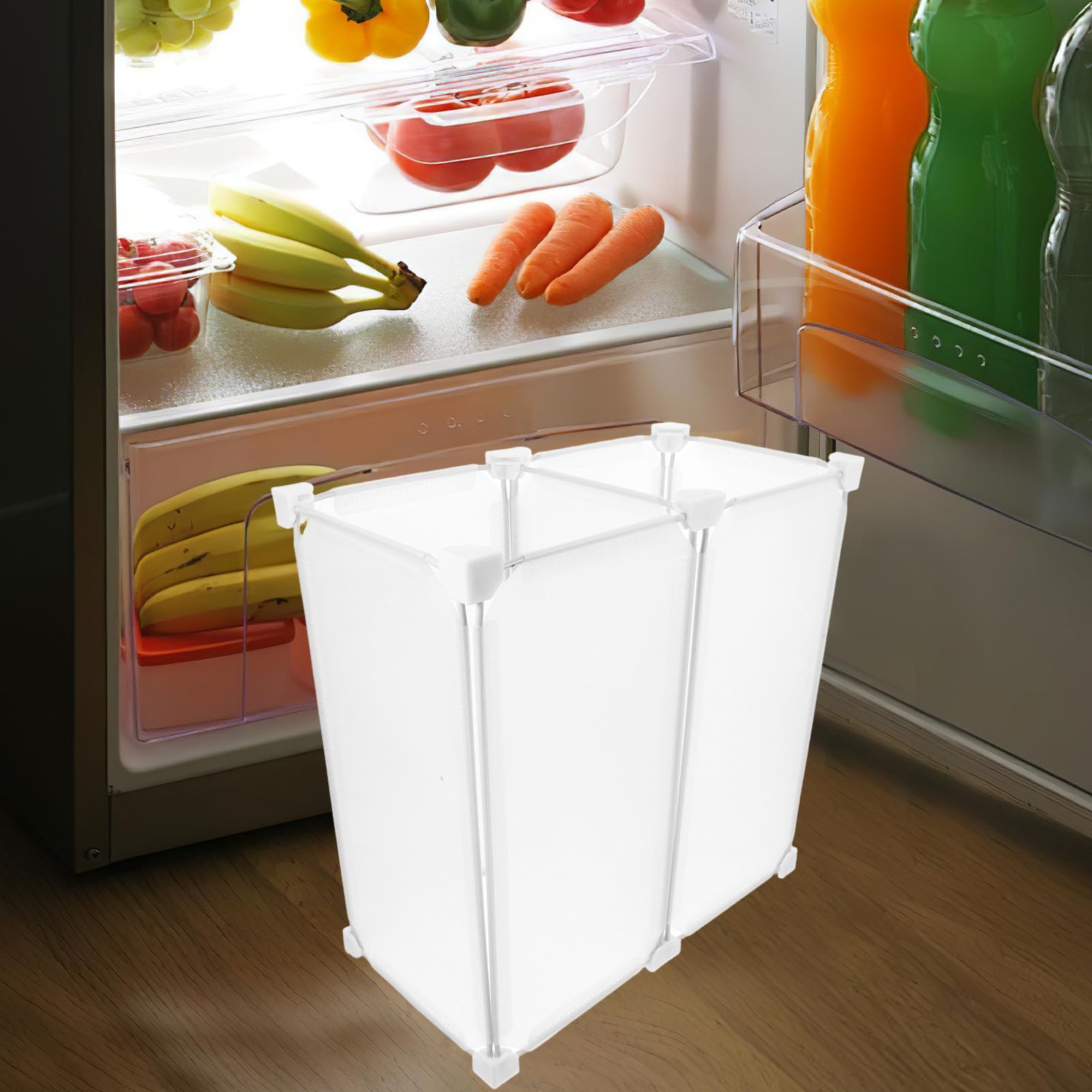 PACKOVE Organizzatore Cestello Portaoggetti in Acciaio e Pp Bianco per Frigorifero Divisore per Congelatore Facile da Pulire per Case e Negozi