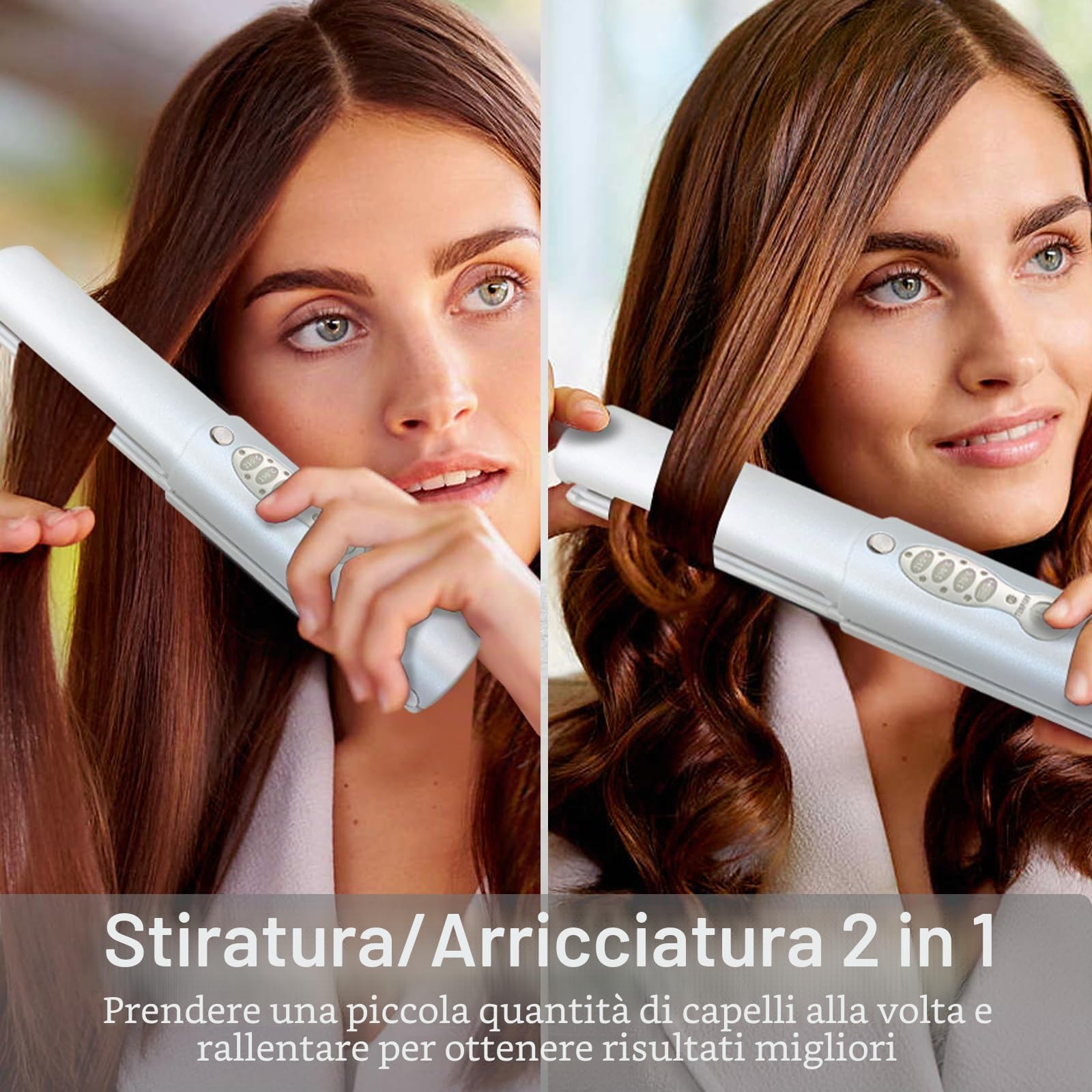 Piastra Capelli Senza Fili con Batteria 5000 mAh, Piastra e Ferro Arricciacapelli 2 in 1, 3D Titanio, Mini Piastra Portatile da Viaggio con Copertura Antiscottatura, Riscaldamento Rapido