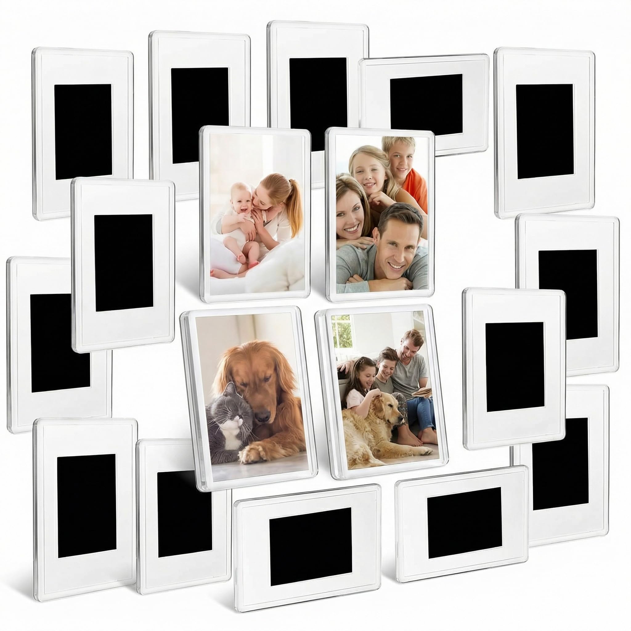 QWORK® Pack van 20 mini magnetische fotolijsten 7 x 4,5 cm, heldere acryl fotolijsten voor koelkast bruiloften partijen