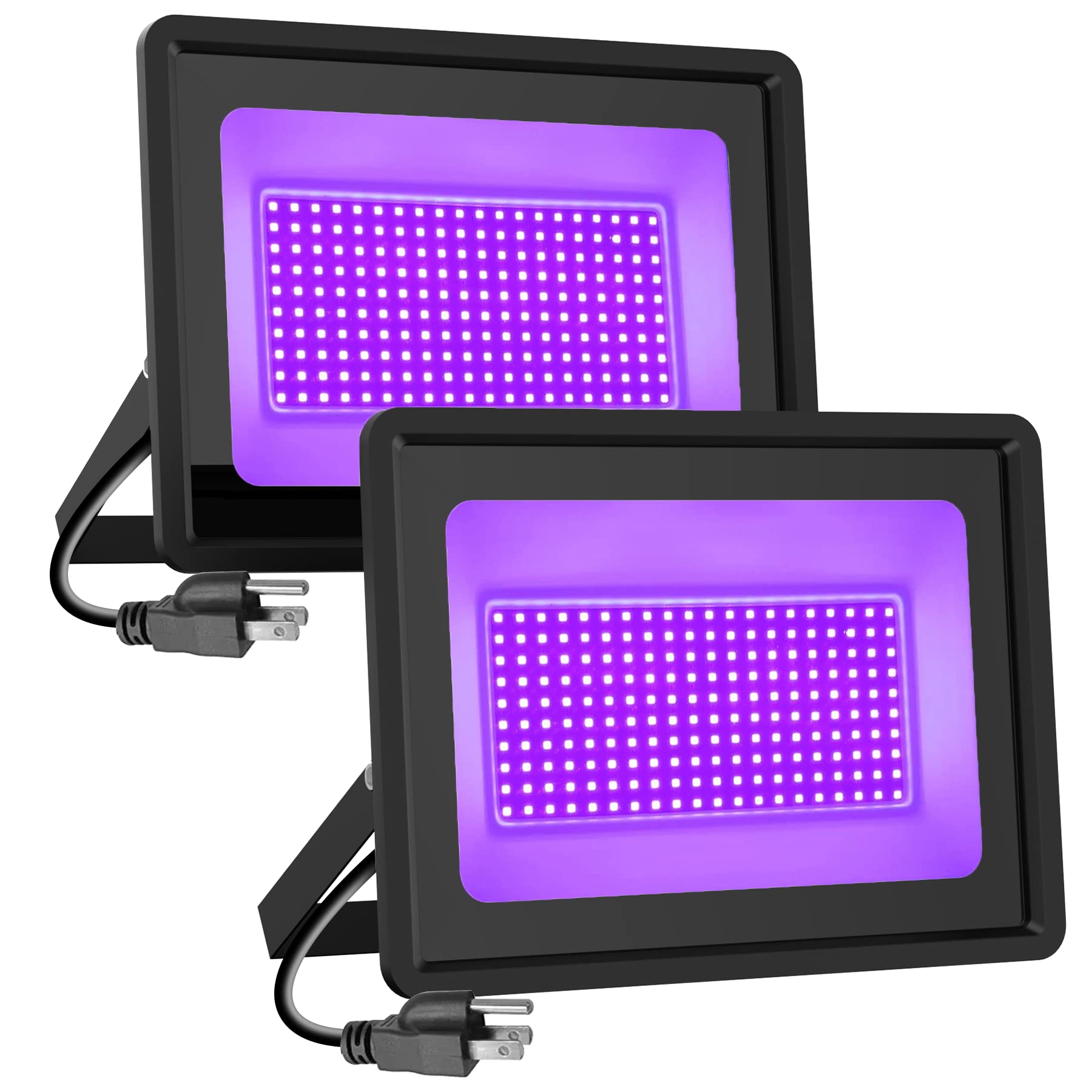 200W Black Lights with Plug(6ft Cable), IP65 Waterproof-for Party, Stage, Aquarium, Body Paint, Fluorescent Poster, Neon Glow, Glow in The Dark 2-Pack