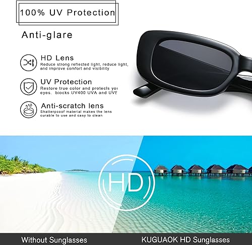 Miniatura 4 de KUGUAOK Gafas de sol rectangulares retro para mujeres y hombres, gafas de sol cuadradas pequeñas con protección UV