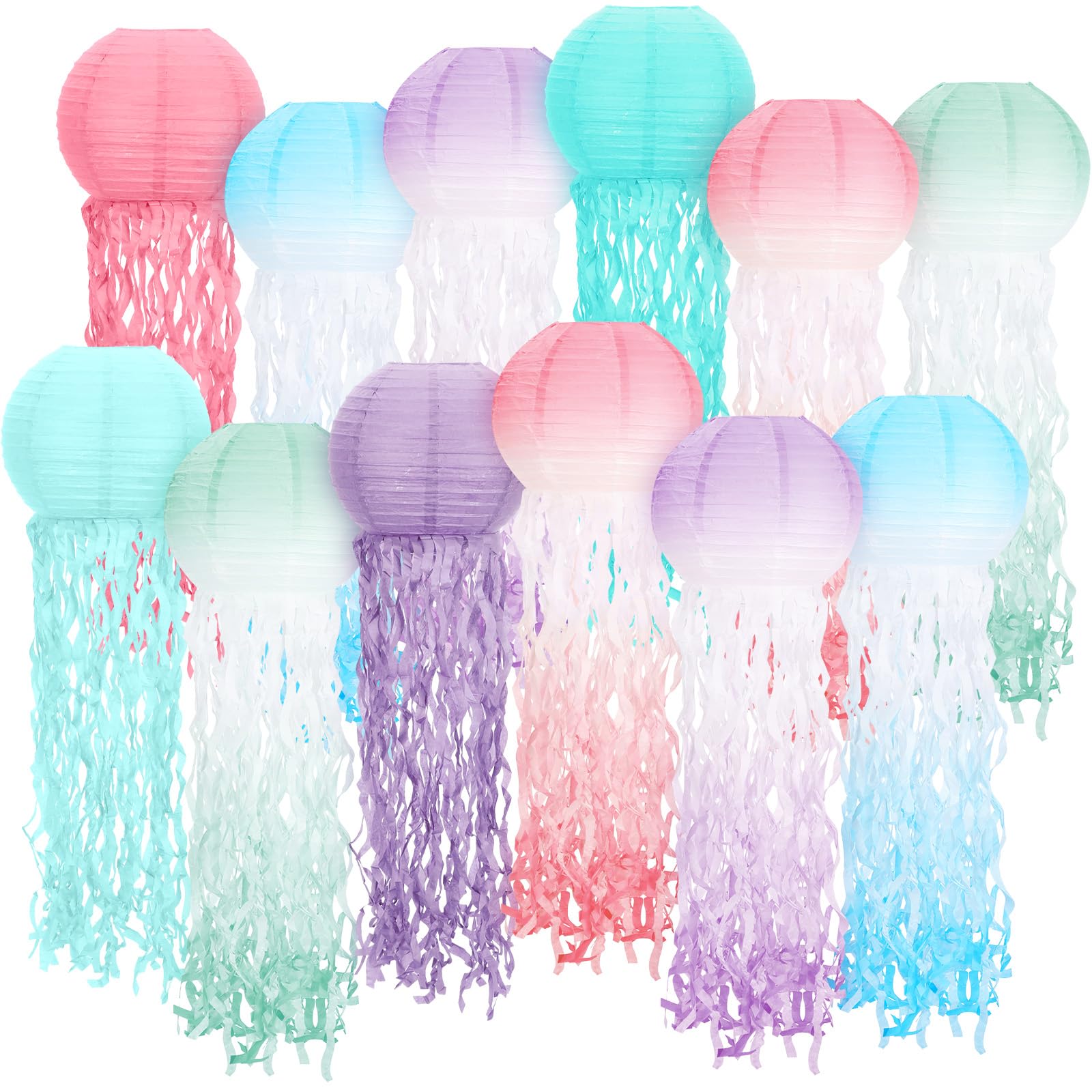 Retisee 12 Pcs Hanging Jellyfish Paper Lanterns Under The Sea Ocean Party Decorations Jelly Fish Decor for Mermaid Beach Theme Birthday Party Baby Shower Baby Classroom, Multicolor(Gradient Color)