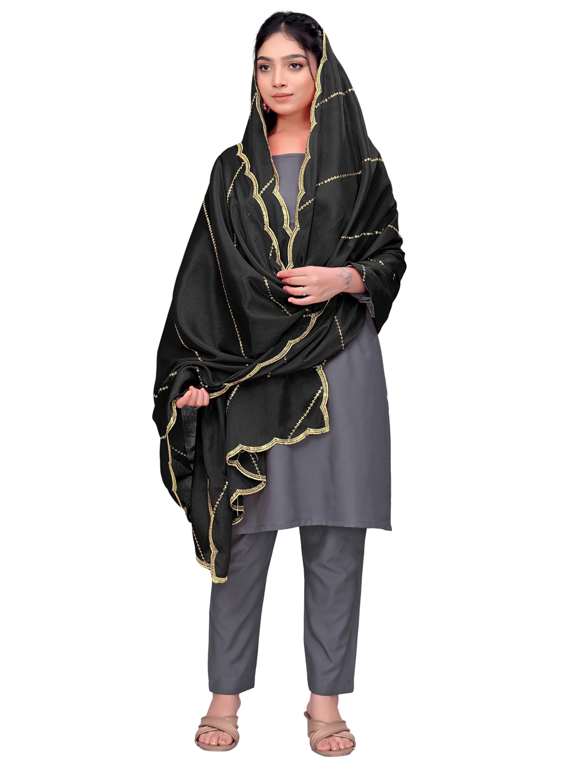 cloric fashion Chinon Silk Embroidery Sequins Dupatta With Laheriya Pattern And Four Side Lace For Wedding Sangeet Festival And Regular Occasions Ethnic Styling-picture-42