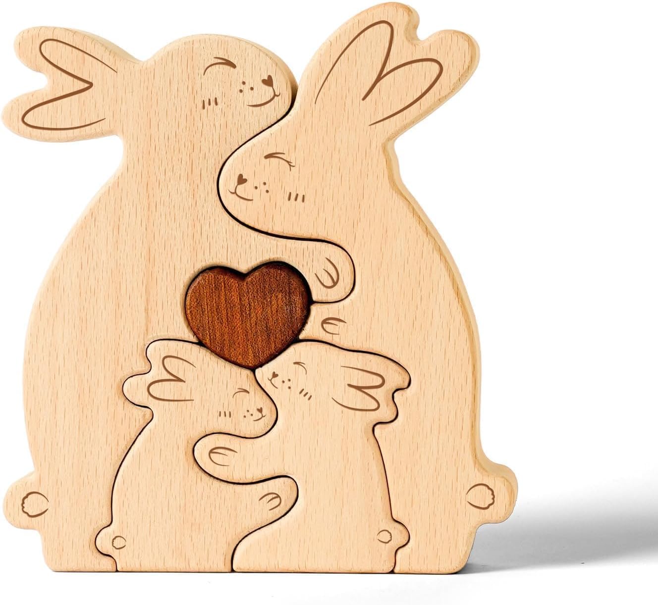 Wooden Easter Bunny Family Puzzle, Personalized Wooden Bunny Puzzle Customized 4 Name Puzzle for Home Crafts Easter Decor House Warming Birthday Family Party Gifts for Mother's Day New Baby