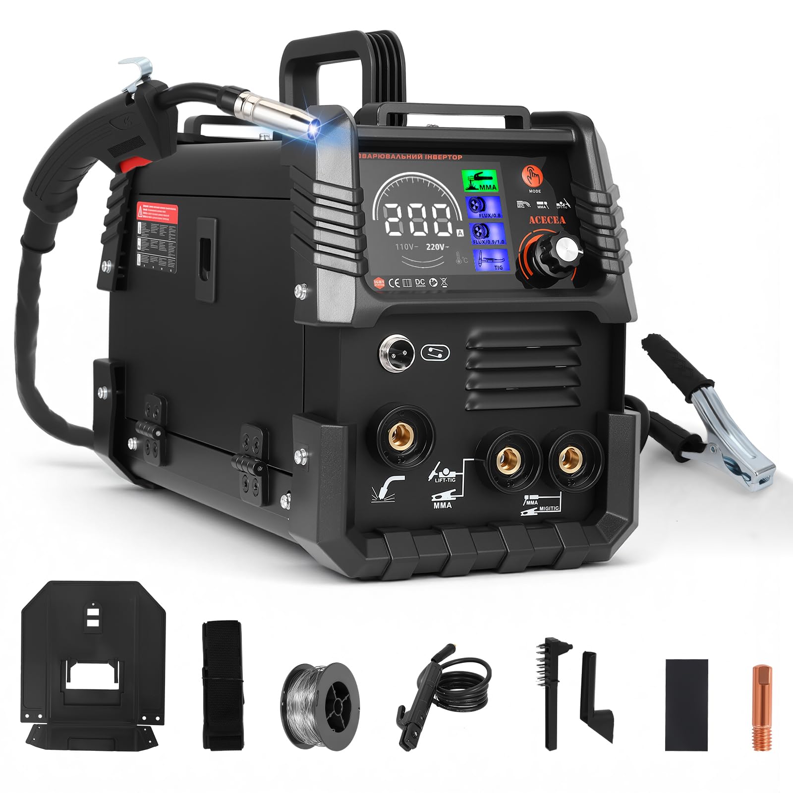 Saldatrice a Filo Continuo Senza Gas 120A 220V 3 in 1 FLUX Lift-TIG MMA/ARC Inverter IGBT Compatta