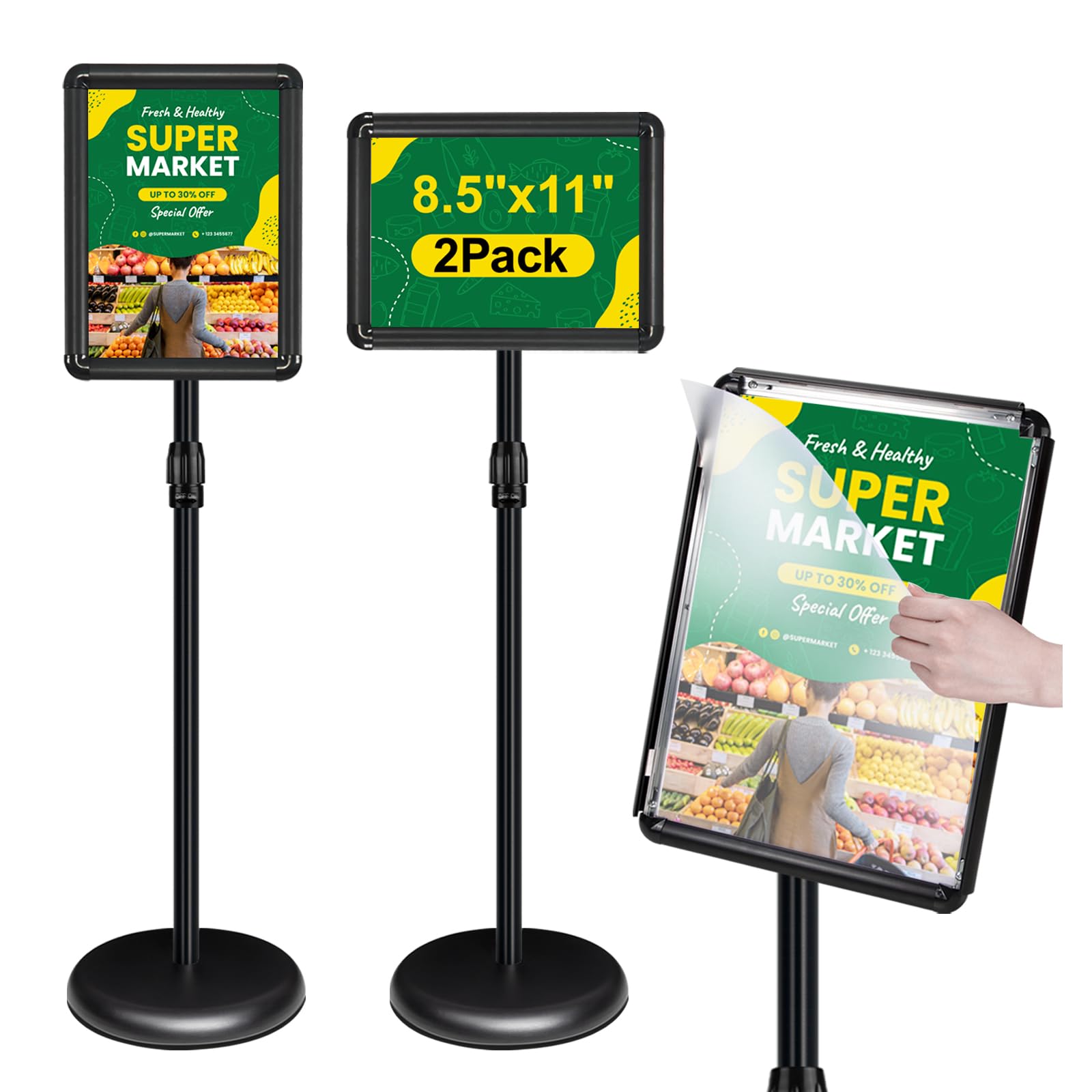 INNOVSIGN 2Packs Adjustable Pedestal Sign Holder Stand 8.5''x11'', Floor Standing Poster Sign Stand for Vertical/Horizontal View Sign stand,Outdoor/