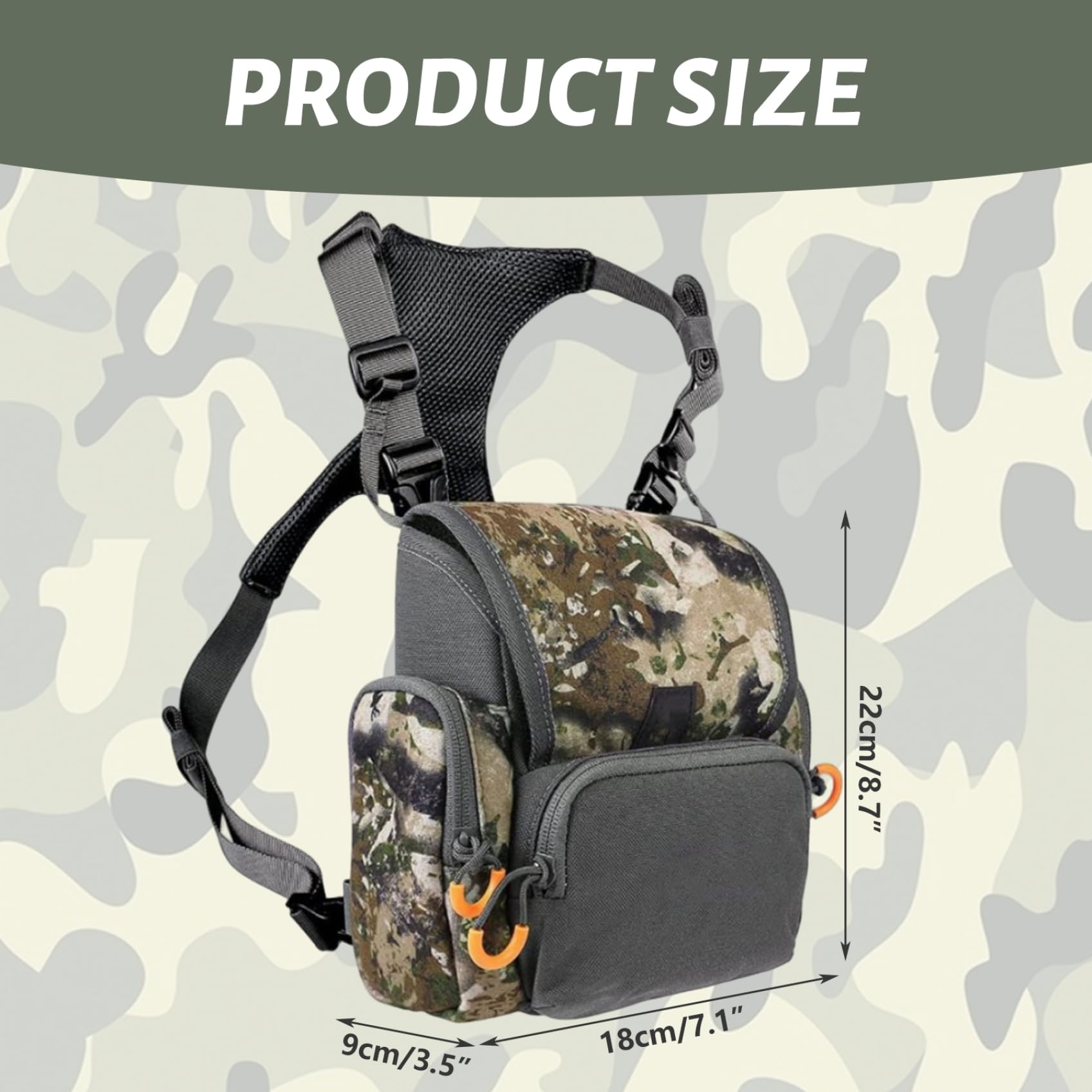 Brusttasche für die Jagd, Fernglas-Geschirr, atmungsaktiv, verstellbar, Jagd-Brusttasche mit Mehreren Taschen, wasserdicht, für Männer und Frauen, Tarnung