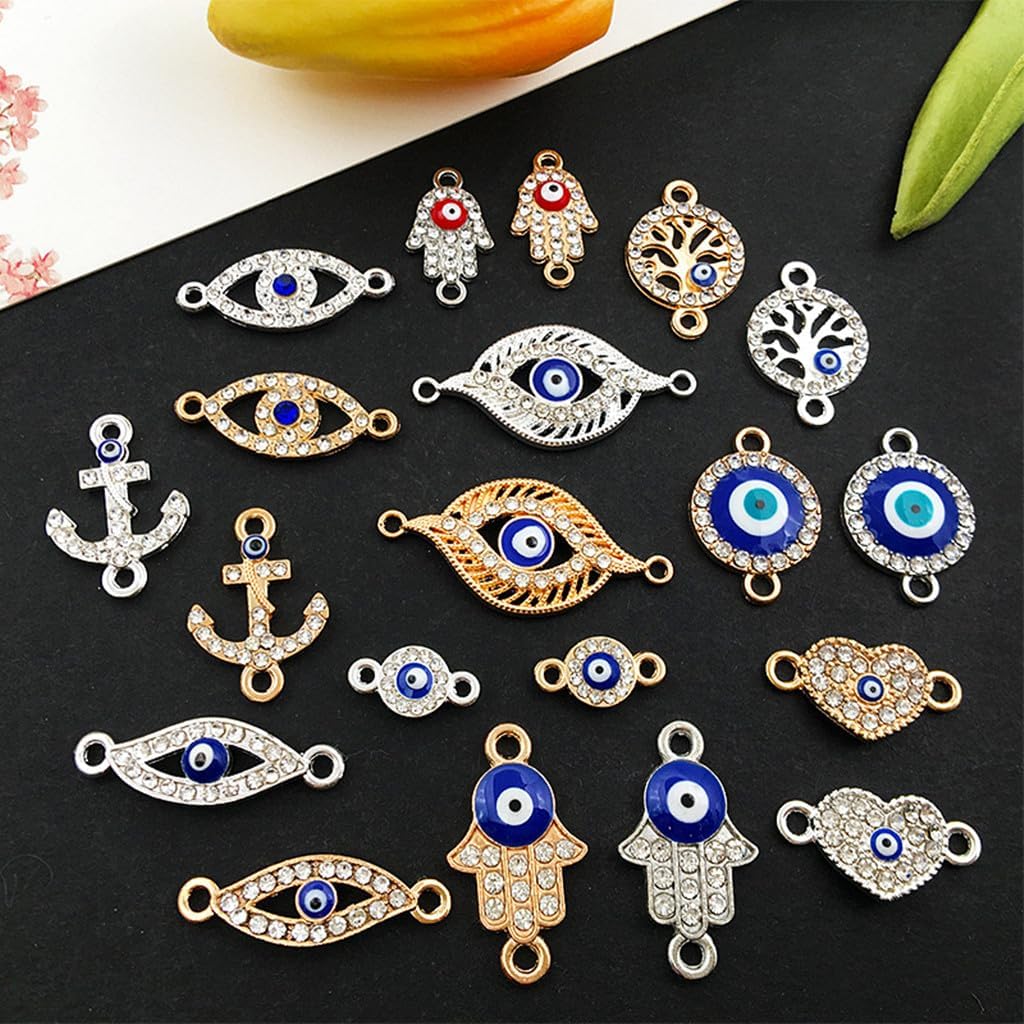 Evil Eye Charm Pendant Connector Bracelet Bead Rhinestone Enamel Eye Hamsa Hand Charm Linker for DIY Jewelry Making Findings (20pcs) - Image 4