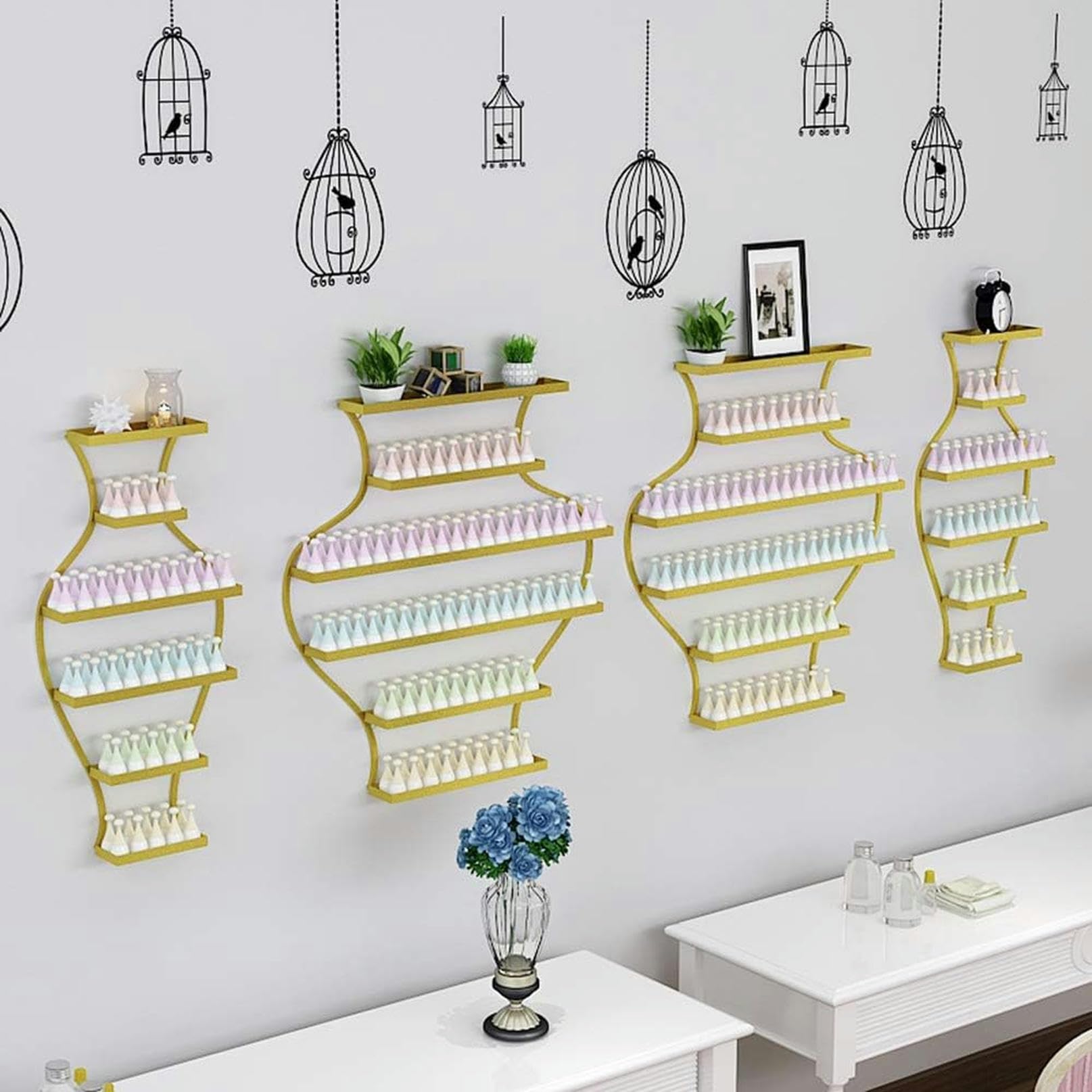Estantes de Pared para esmaltes de uñas, Expositor metálico de 5 Capas, Expositor Combinado para esmaltes de uñas, para pintalabios y perfumes.