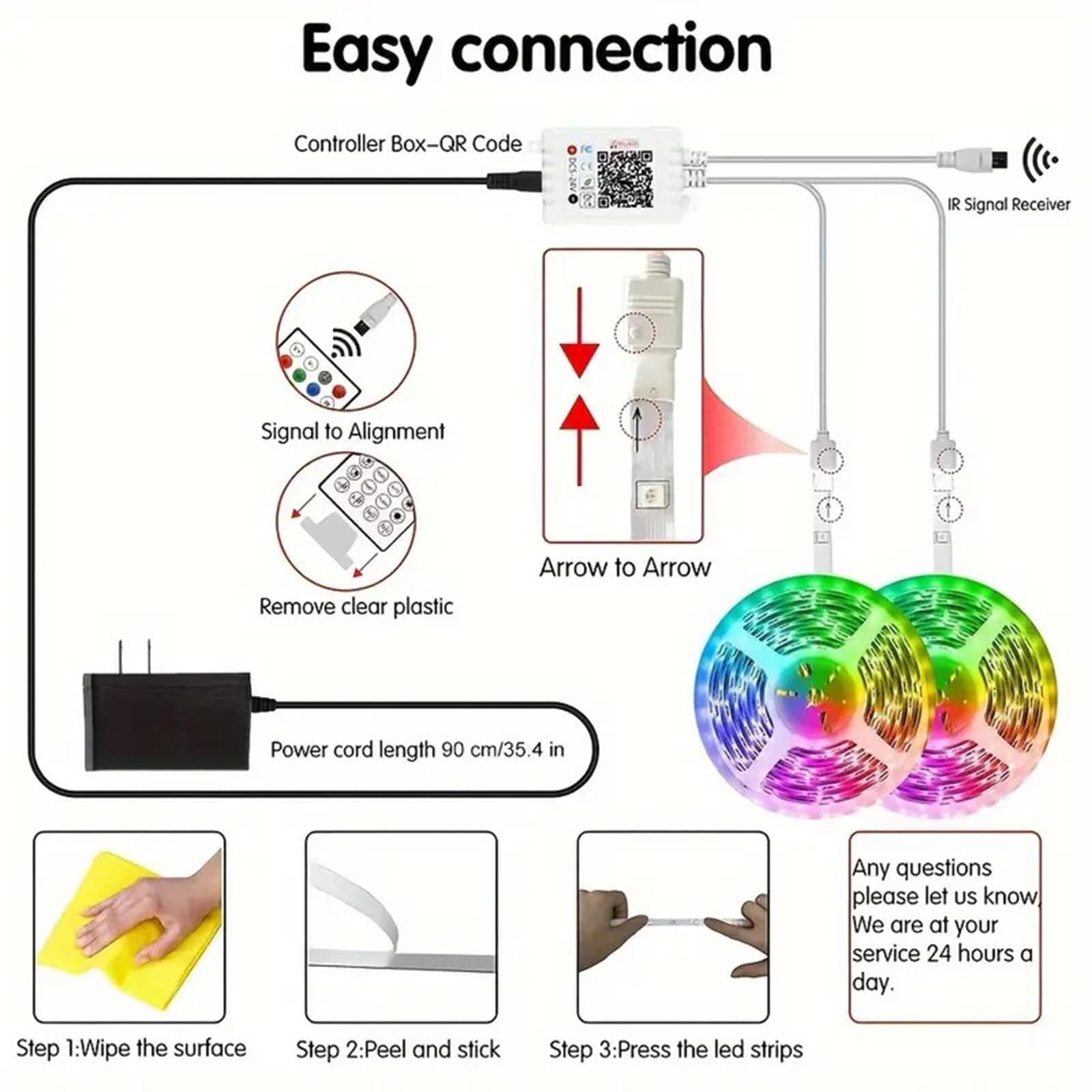 Tira de luz LED, tira de luz LED de ambiente autoadhesiva, tira de luz LED cortable con control remoto de aplicación inteligente para decoración de habitaciones,25M