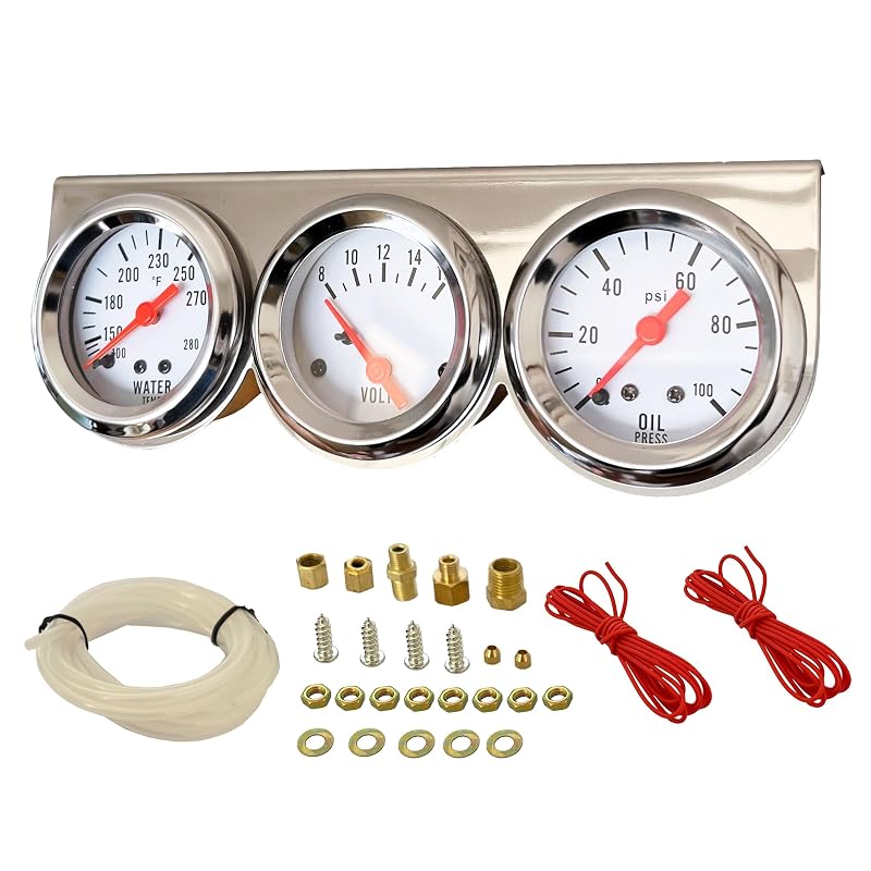 Kit de Manômetros SREUOIL 3 em 1 52 mm com Voltímetro, Pressão do Óleo e Temperatura da Água – 1 conjunto