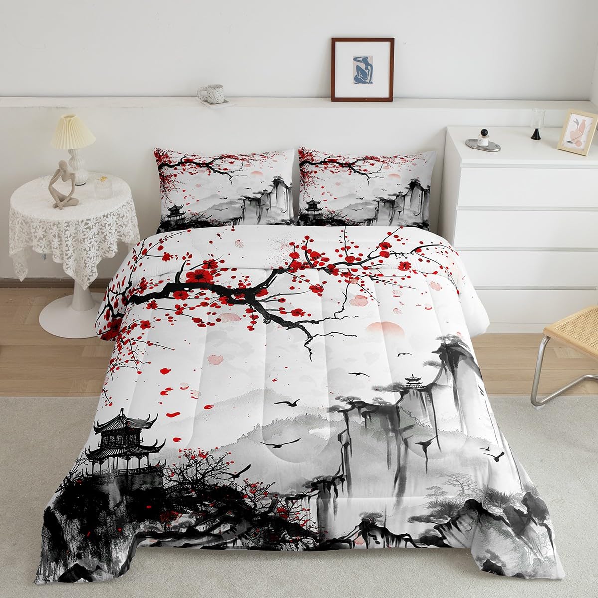 Feelyou Panda & Cherry Blossom Comforter Set - Twin Size Japanese Floral Bedding For Kids Room - View #7