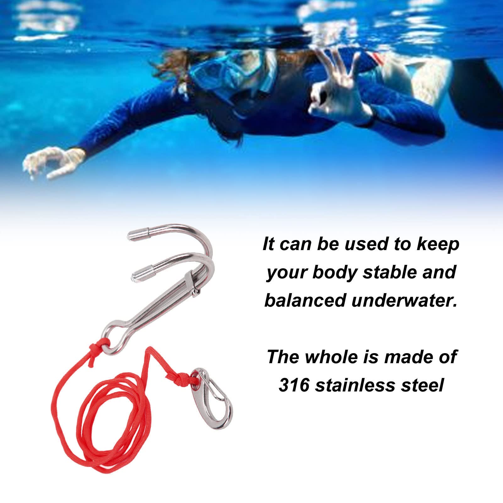 QANYEGN Drift Hooks, Double Decker Drift Hooks with Cord, Stainless Steel Diving Drift Hooks for Cave Diving (Red)