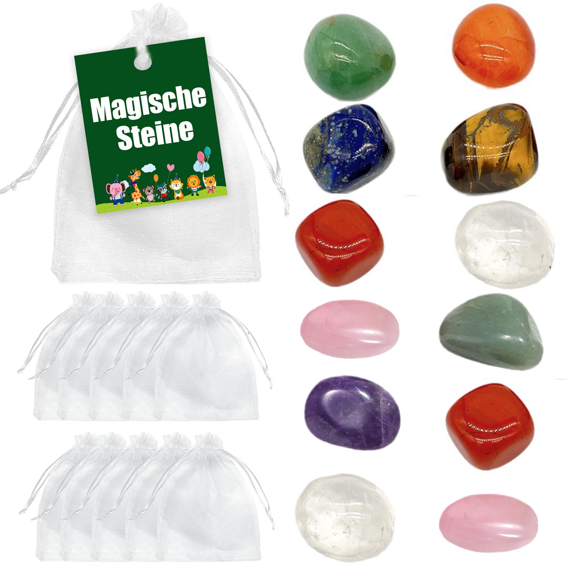 Set di 12 Pietre Portafortuna per Bambini – Regali e Sacchetti