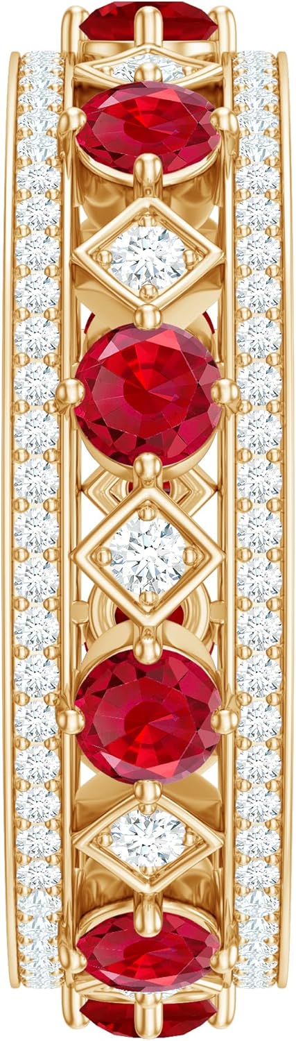 Certified Lab Grown Ruby Eternity Ring, AAAA Quality, Ruby Moissanite Wedding Band for Women - Ideal For Gift