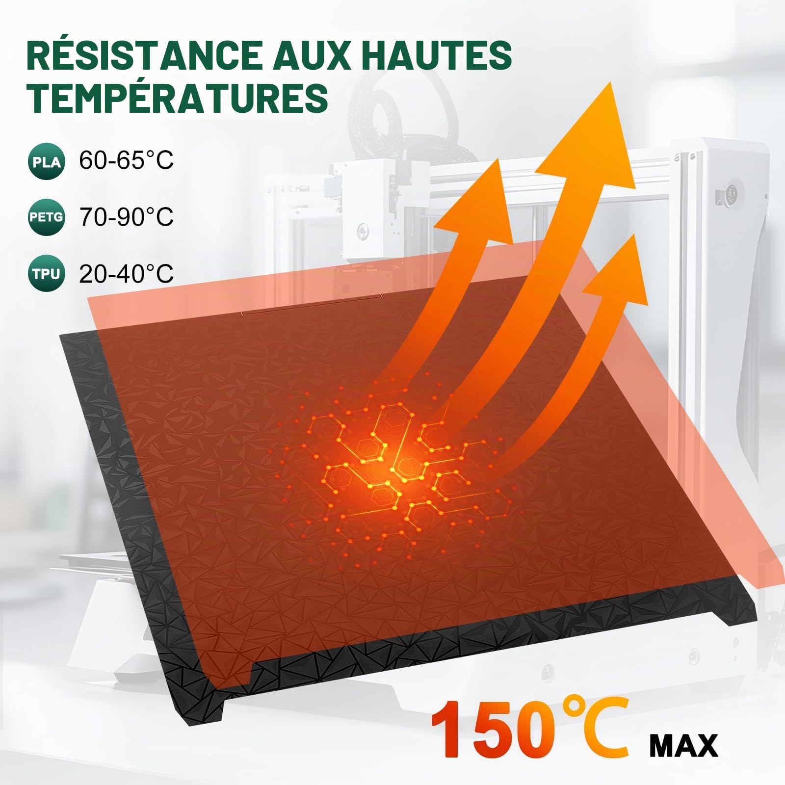 Plaque de Plateforme Texturée Double Face pour Creality K2 Plus Combo,370x370mm Acier à Ressort Élastique,Haute Adhérence PEO-PET Compatible PLA ABS PETG TPU Usage Professionnel et Modélisation