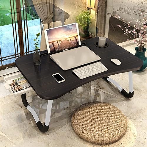 Mesa de cama plegable para laptop, soporte de mesa de escritorio para laptop, mesa de cama para laptop con cajón de almacenamiento, soporte para