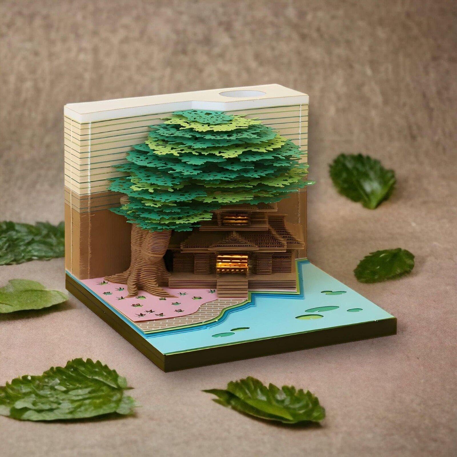 Notatnik 3D 230 arkuszy domek na drzewie notatnik papier rzeźba artystyczny notatnik z oświetleniem LED 3D nieprzywierająca karteczka samoprzylepna kreatywne prezenty