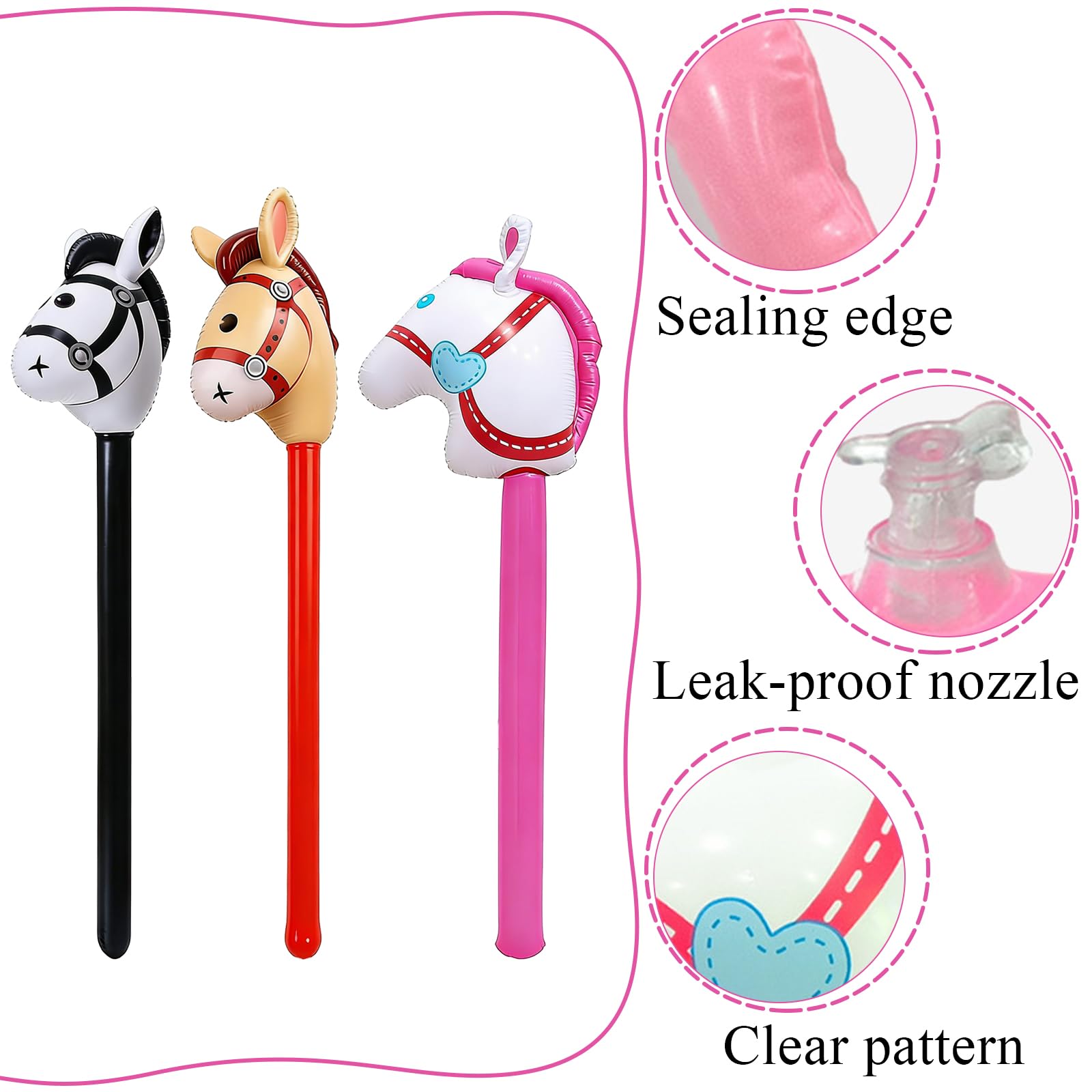 TENGWA Caballos Inflables 3 Piezas 96cm Caballos de Palo Inflable Globos para Niños Juguetes Inflables para Juguetes Infantiles Fiestas Temáticas Decoraciones Navideñas — view 3