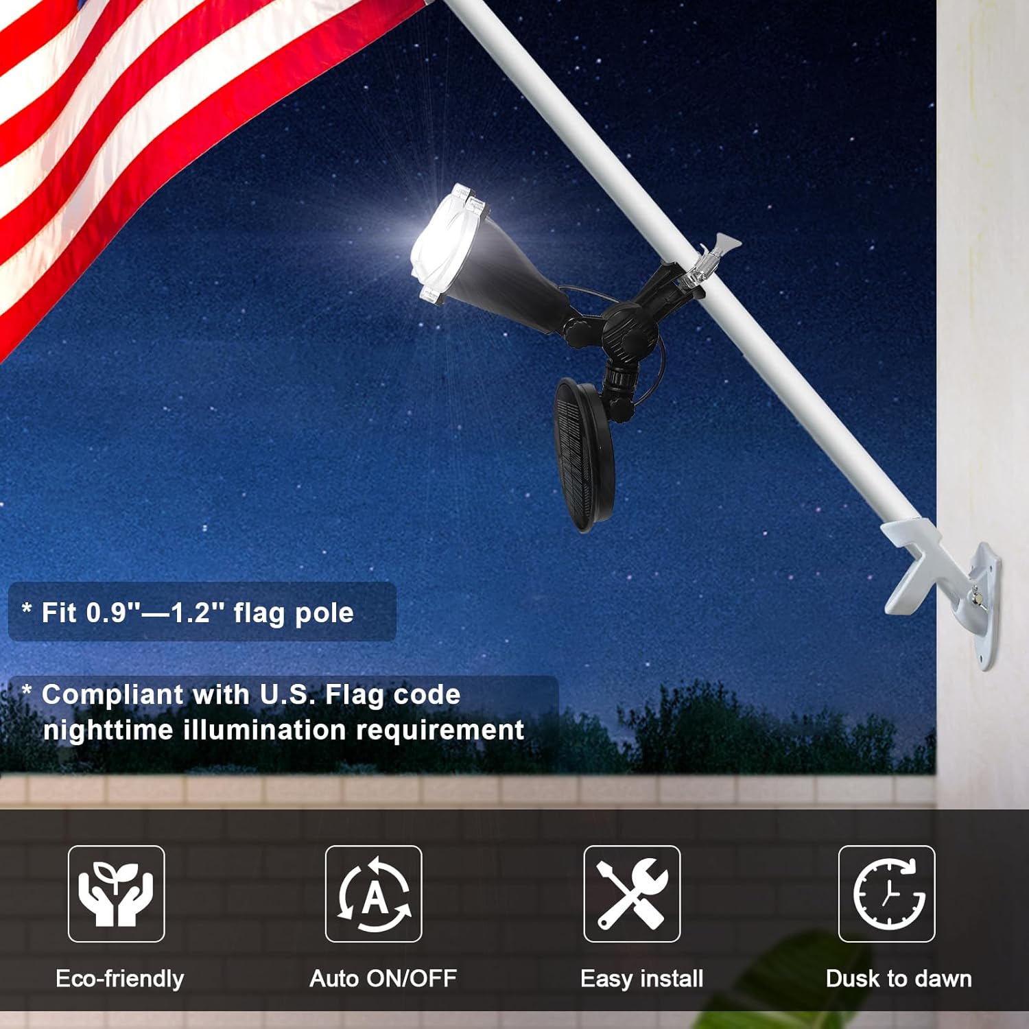 Solar Flag Pole Light,2200 Mah 37 LEDs 6000k Flagpole Lights Outdoor Solar Powered,2 in 1 Ground Mounted Garden Light,Ip65 Waterproof Adjustable Bracket & Metal Clamp Fit 1-1.5 Inch Flagpole