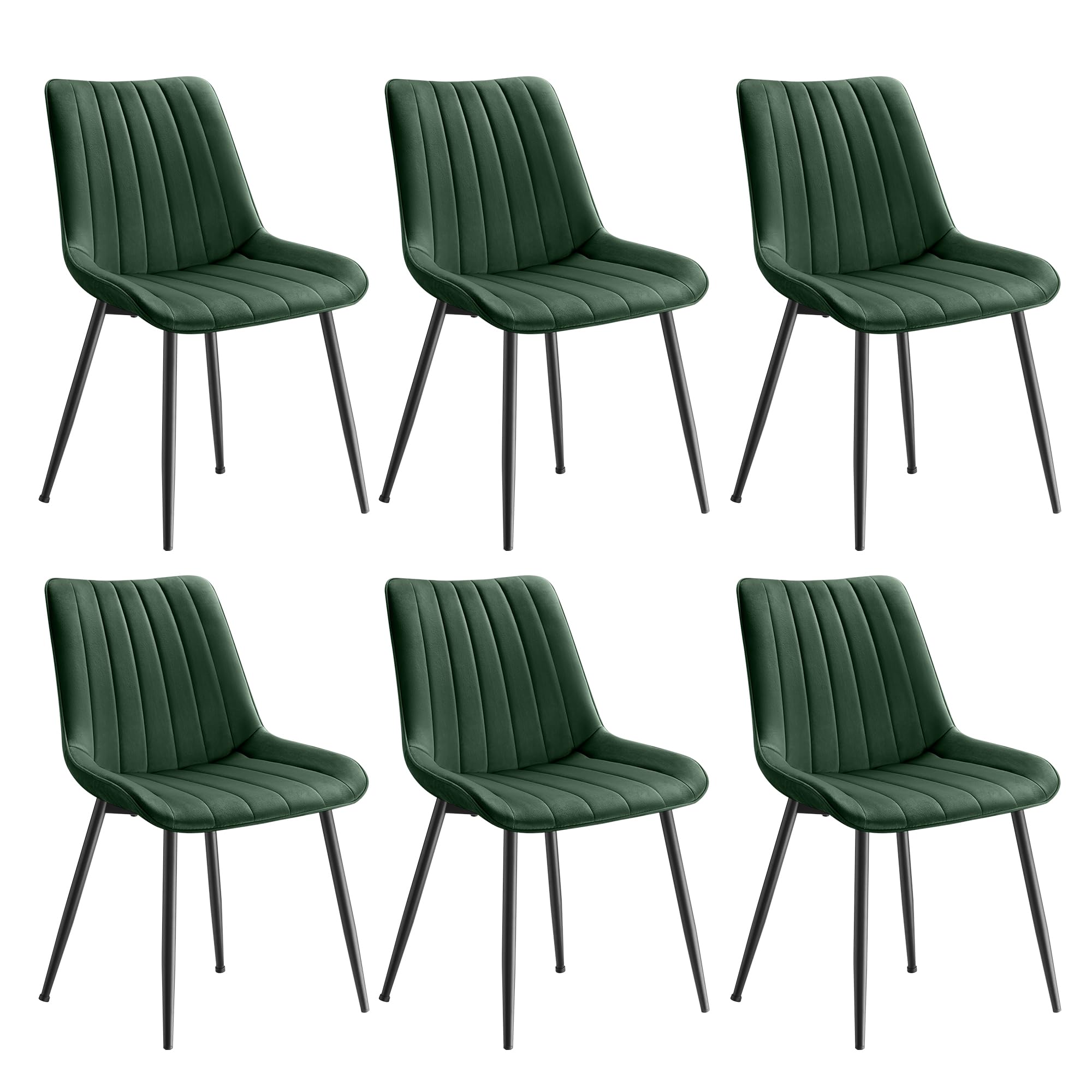 SONGMICS Lot de 6 Chaise Salle à Manger, Chaise Cuisine, Supportant Jusqu’à 120 kg, Pied en Acier, Dossier Ergonomique, pour Salle à Manger, Cuisine, Vert et Noir d'encre LDC090C16