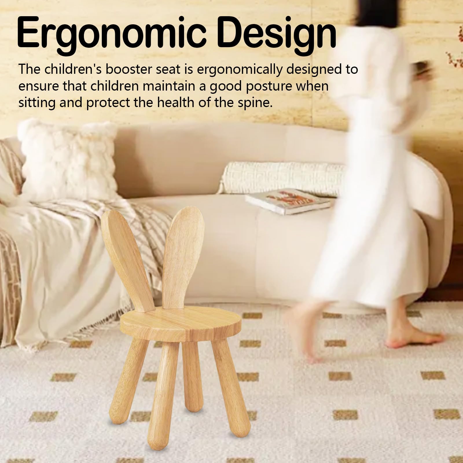 Sedia In Legno Massiccio, Sedia Per Bambini In Legno Con Schienale Con Orecchie di Coniglio E Sedia Antiscivolo In Legno di Gomma Per Bambini