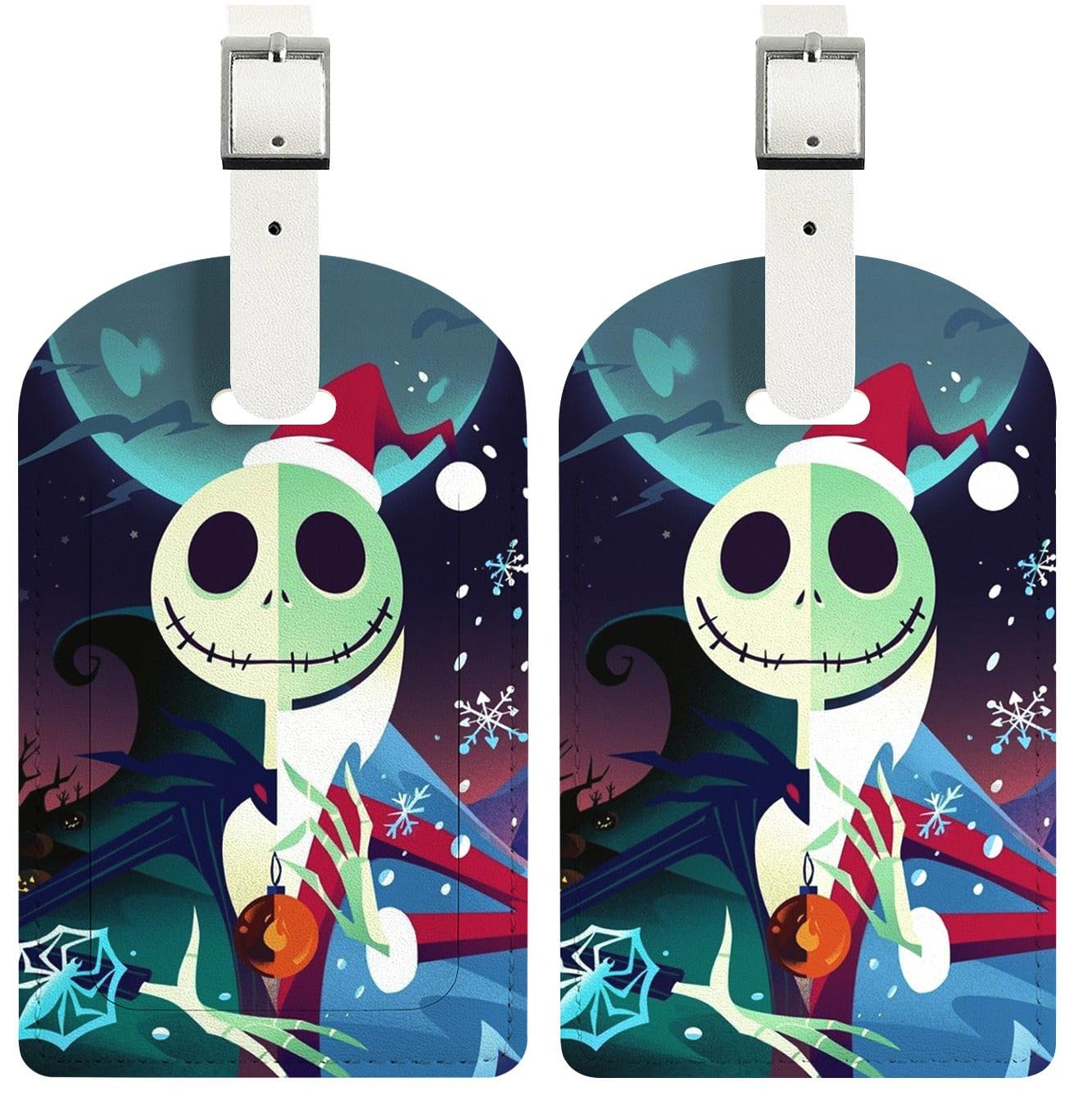 FKHGY 2 Packs - Cute Leather Luggage Tag for Suitcase,Christmas Design Travel Suitcase Tag with Privacy Flap Address Labels, Travel Bag Tags