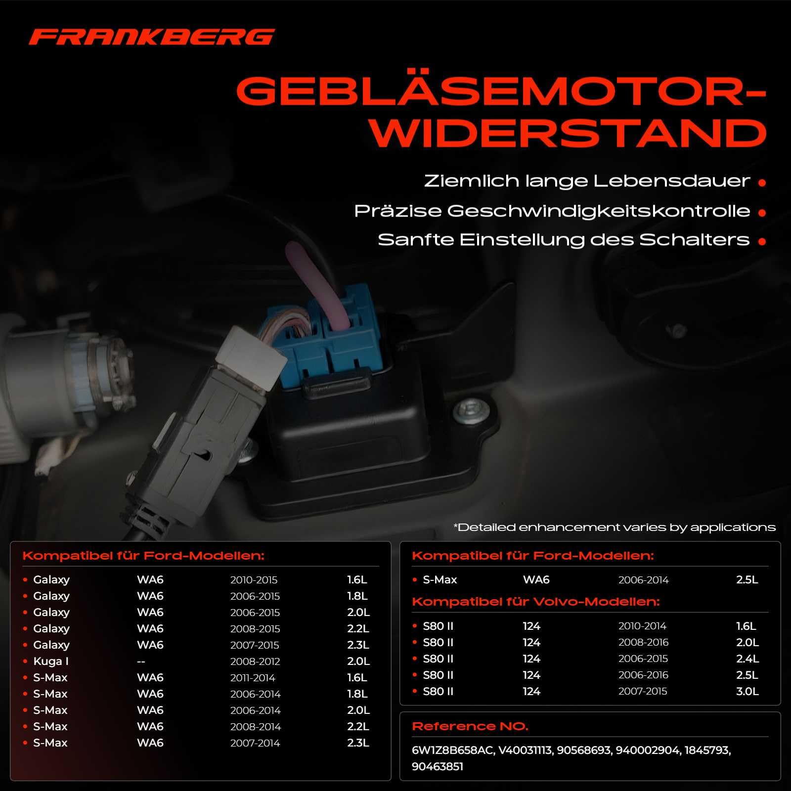 Frankberg Lüftersteuergerät Steuergerät Steuermodul für Focus II DA HCP DP FFS DS Galaxy WA6 K.u.g.a Mondeo BA7 S-Max WA6 S80 124 AS XC90 275 Alle Motoren 2004-2020 6W1Z8B658AC