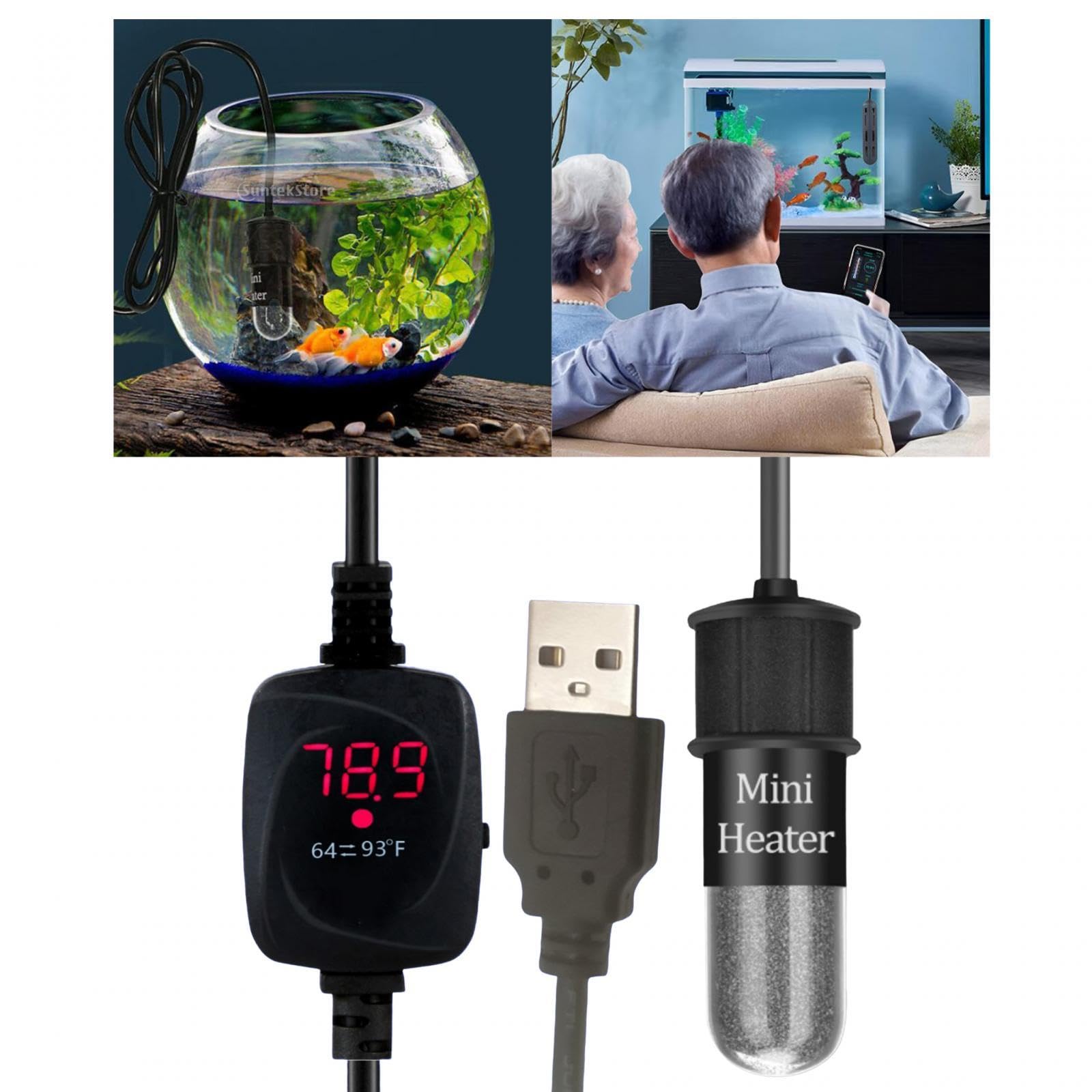 Calentador de Acuario, Resistencia Calefactora, Pantalla Digital Pequeña, Temperatura Ajustable, Termostato Sumergible para Peces Betta, farenheit Americano, con Corte de energía