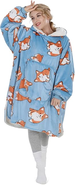 Winthome Blanket Hoodie, Super Soft Warm Fleece Sweatshirt, Sherpa Lining Wearable Fleece Hoodie, Oversized Blanket Hoodie for Men Women Adults Teens