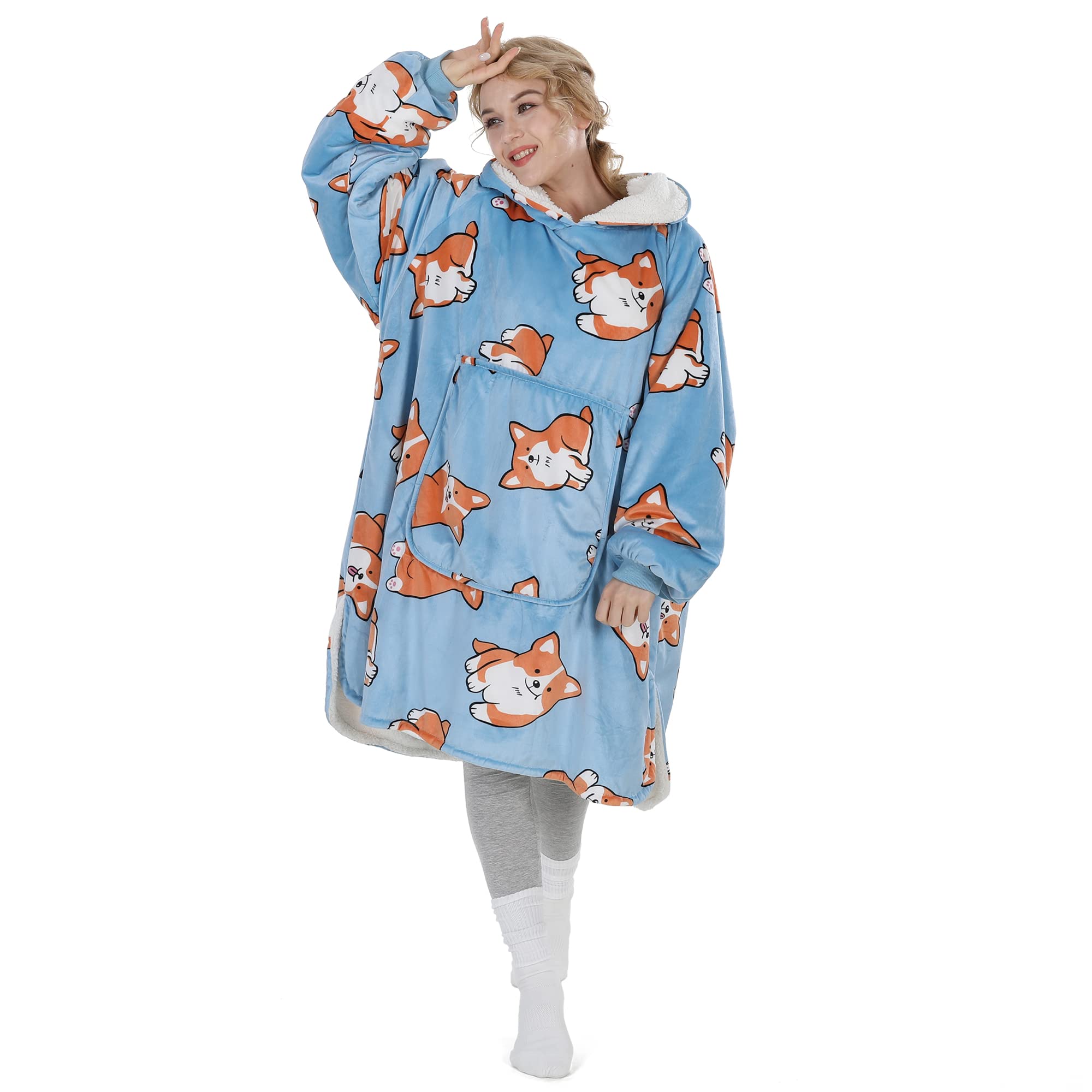 Winthome Blanket Hoodie, Super Soft Warm Fleece Sweatshirt, Sherpa Lining Wearable Fleece Hoodie, Oversized Blanket Hoodie for Men Women Adults Teens