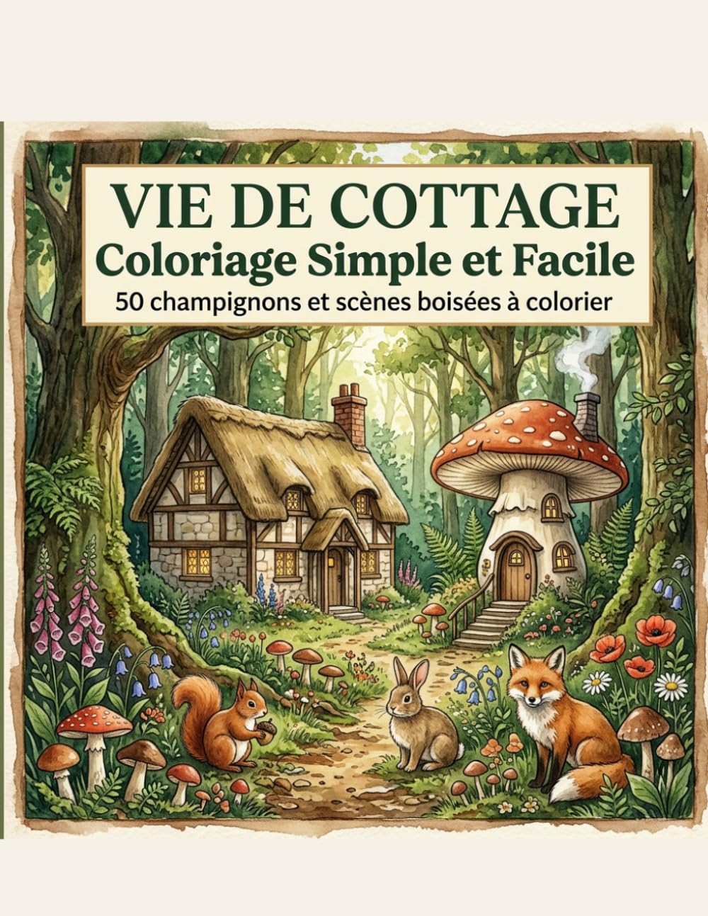 Vie de Cottage: Coloriage Simple et Facile: 50 Champignons, Maisons et Scènes Boisées - Dessins simples et relaxants