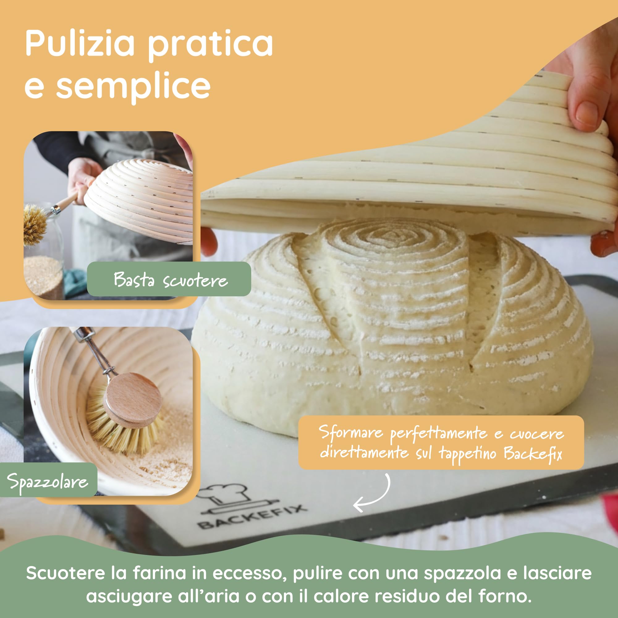 Backefix 500g fino a 1 kg cestino per la lievitazione del pane rotondo piccolo (Ø 23cm) | per un pane perfettamente formato e fatto a mano | Cestino per lievitazione naturale con panno di lino