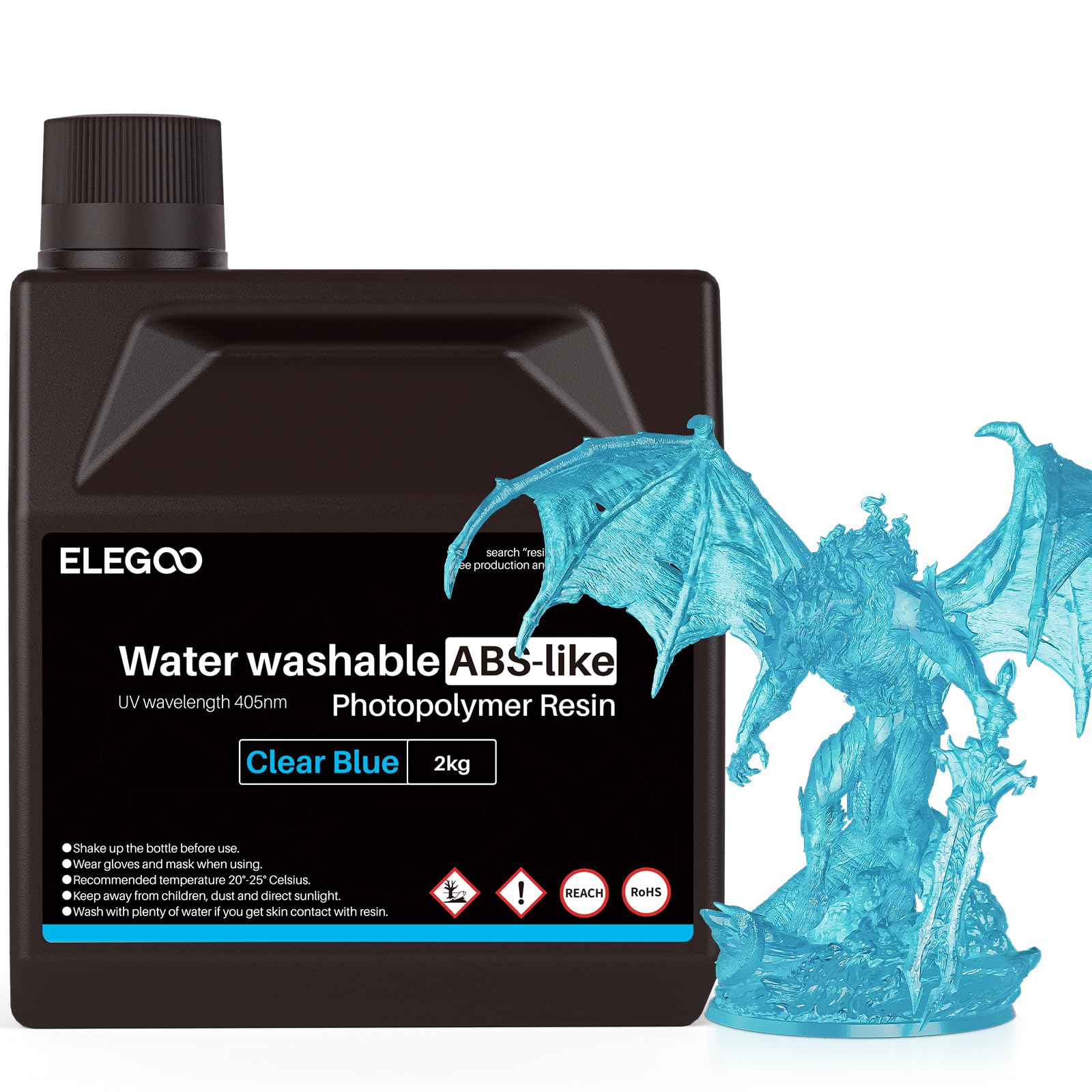 ELEGOO Water Washable ABS-Like Resin, 3D Printer Resin with High Toughness, Low Viscosity and High Precision, 405nm Rapid UV-Curing Photopolymer Resin