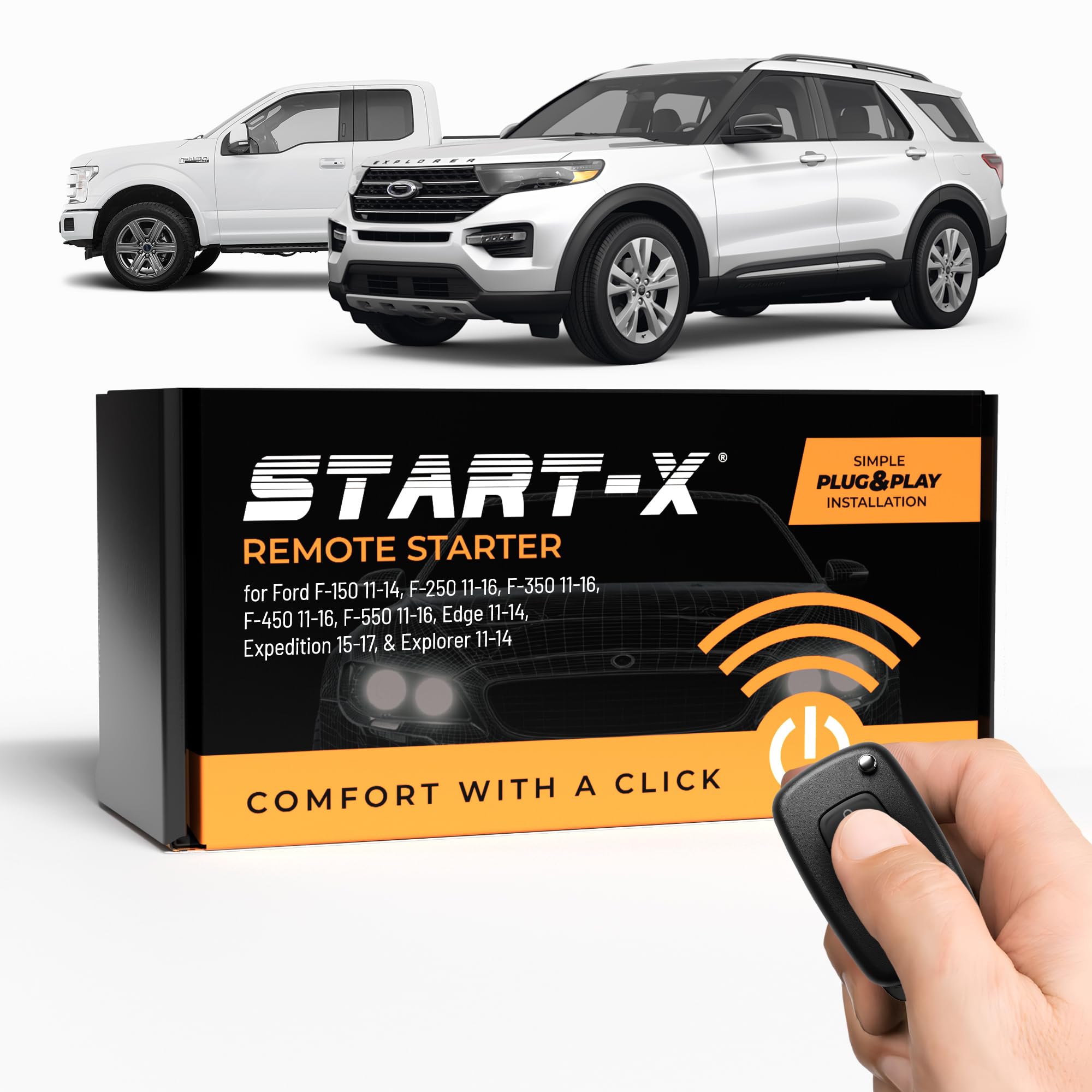 Start-X Remote Starter Kit for Ford F-150 11-14 || F-250 11-16 || F-350 11-16 || F-450 11-16 || F-550 11-16 || Edge 11-14 || Expedition 15–17 || Explorer || Completely Plug N Play, No Wire Splicing.