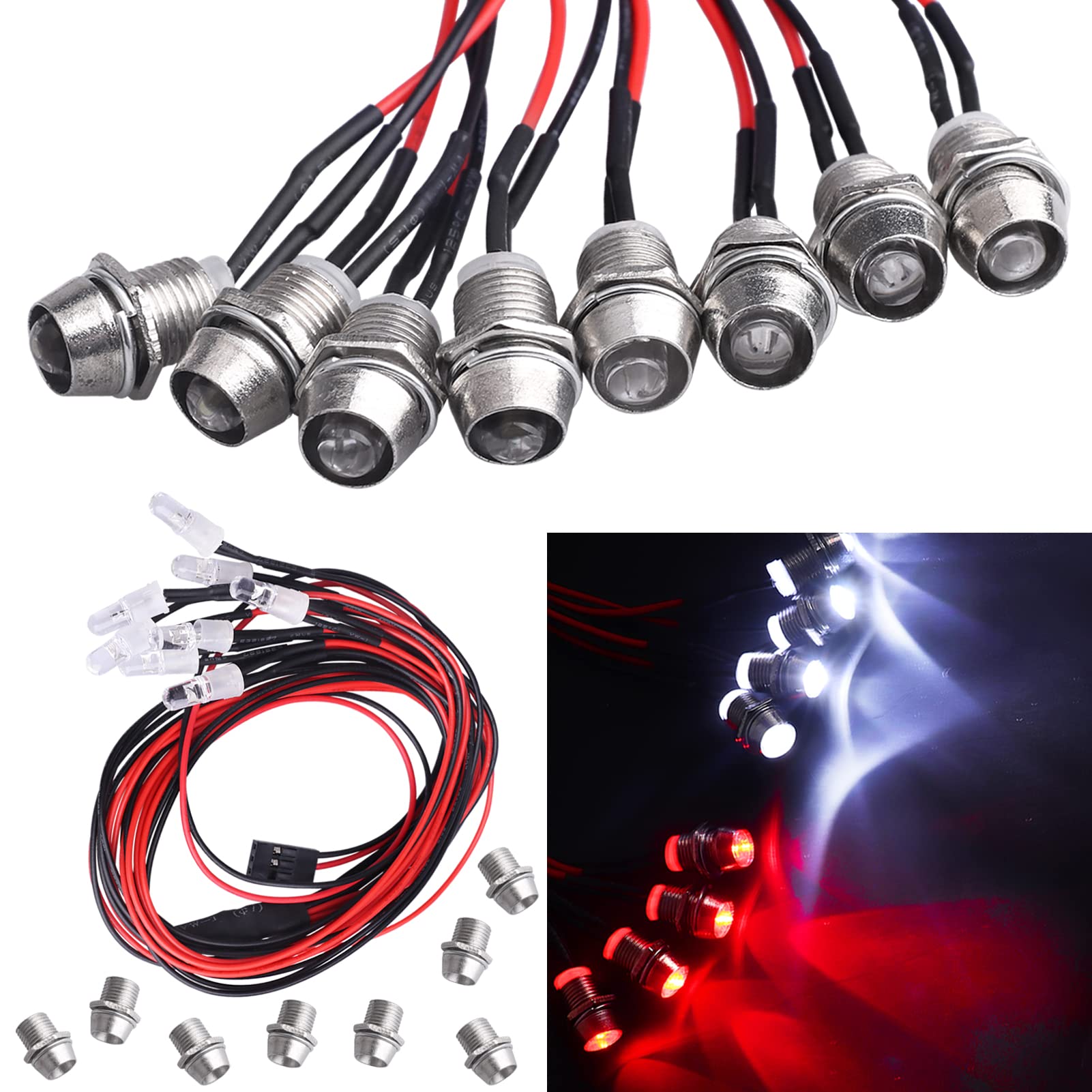 RC Light Kit 8Leds LED Lights Headlights Taillight for Traxxas Slash Arrma Axial SCX10 Redcat Losi Tamiya HSP HPI RC4WD RC Car Truck Tank Crawler.