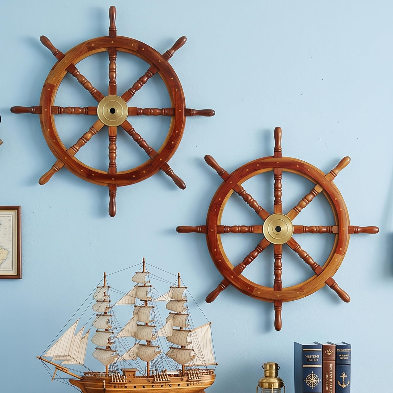 Photo 1 of ***VERY THIN** Tatuo 2 Pcs 15 Inch Sailor Nautical Ship Wheel Wall Decor 2D Pirate Party Decorations Thin Flat Wooden Nautical Wall Art Wood Beach Boat Cruise Ship Steering Wheel for Home Bedroom Decor