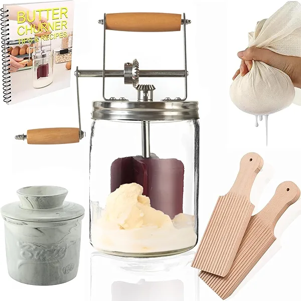 Dazey Butter Churner - Butter Crock, Cheese Cloth, Butter Paddles, Recipe Book INCLUDED- Hand Crank Butter Churn Manual Butter Maker- Create Delicious Homemade Butter With Your Own Dazey Churner