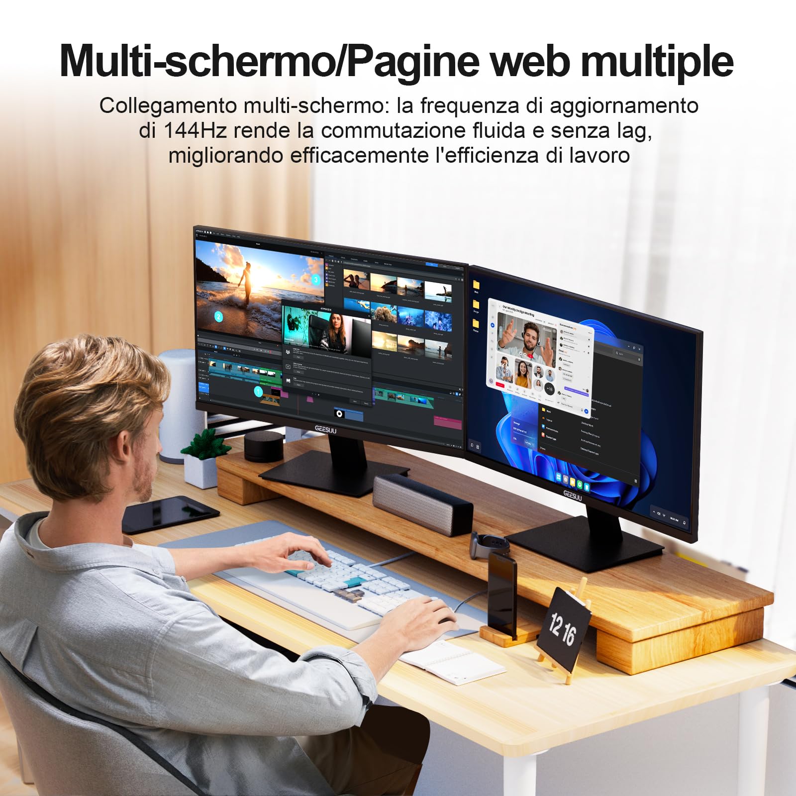 Monitor PC 27 Pollici, Schermo Gaming 144hz, Monitores con Audio Integrato, Full HD, 1080p, 6ms, HDR, Eye-Friendly, VESA 75x75mm, 99% sRGB, HDMI 2.0 & DP 1.2 - 3