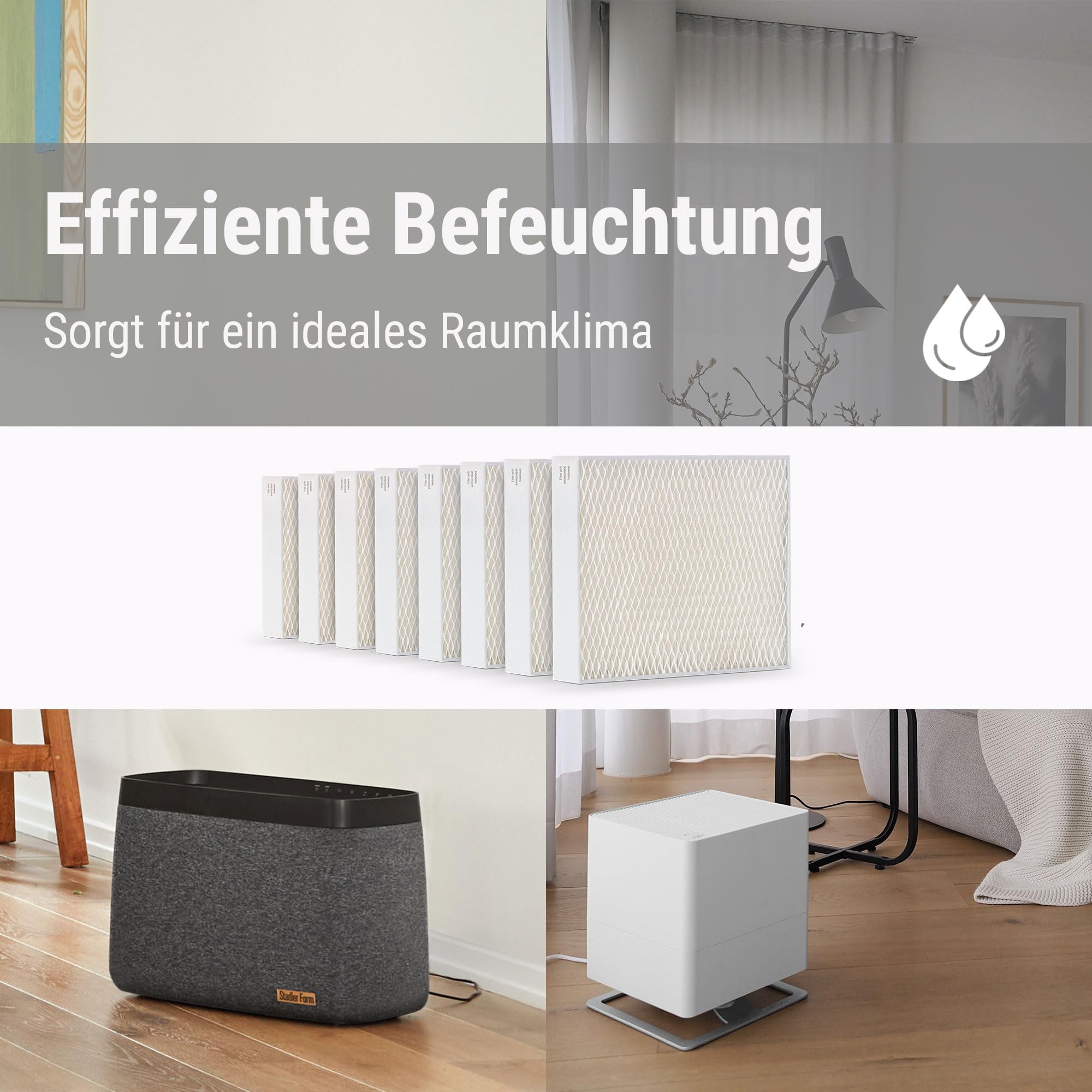Stadler Form Luftbefeuchter-Filter, Oskar-, Karl-, Noah-Familie, 8 Stück | Effizient und hygienisch, erstklassige Befeuchtungsleistung, aus Pflanzen- und Textilfasern