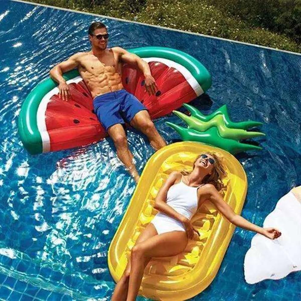 Galleggiante gonfiabile per piscina con ananas e anguria, 2 pezzi, gonfiabili per piscina, galleggianti giganti per piscina, gonfiabili da spiaggia per adulti, grande zattera estiva per spiaggia e