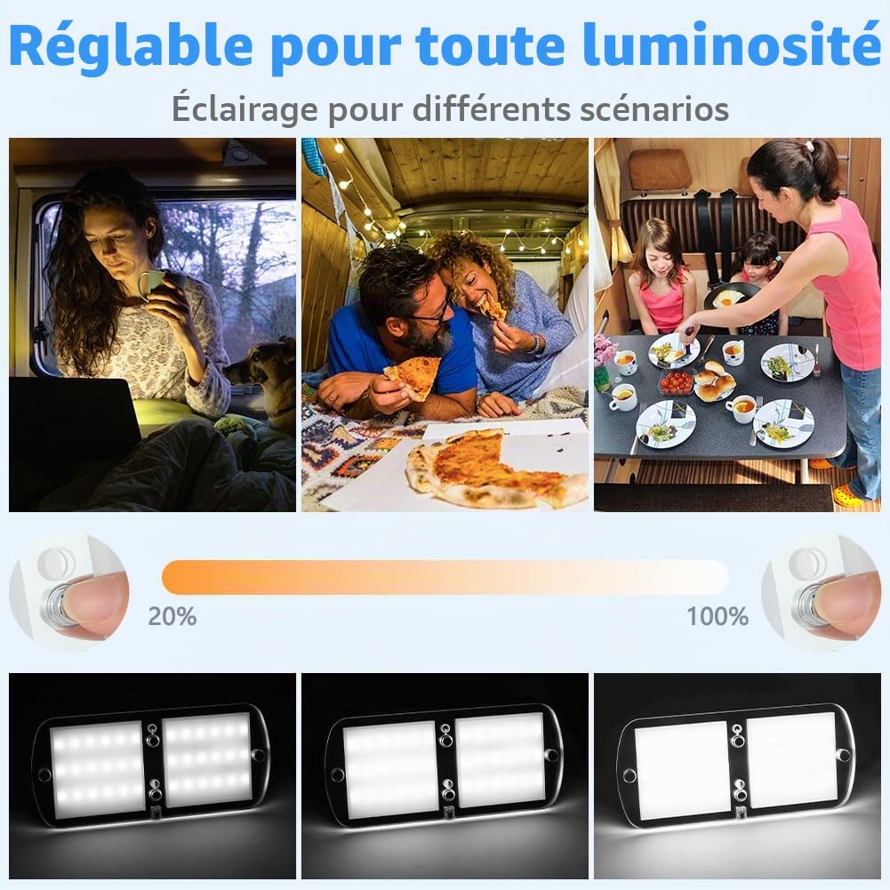 URAQT Plafonnier LED 12V Camping-Car, 2 Pièces 800LM 72 LED Intérieur de la lumière de RV avec Interrupteur Marche, 4 Modes Lumière Télécommandée, Dimmable, Intérieur pour Camion/Voiture/Bateau