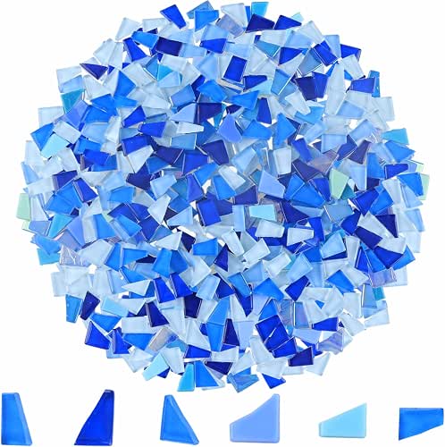 1.1 lb Glass Mosaic Tiles for Crafts Bulk Blue Irregular