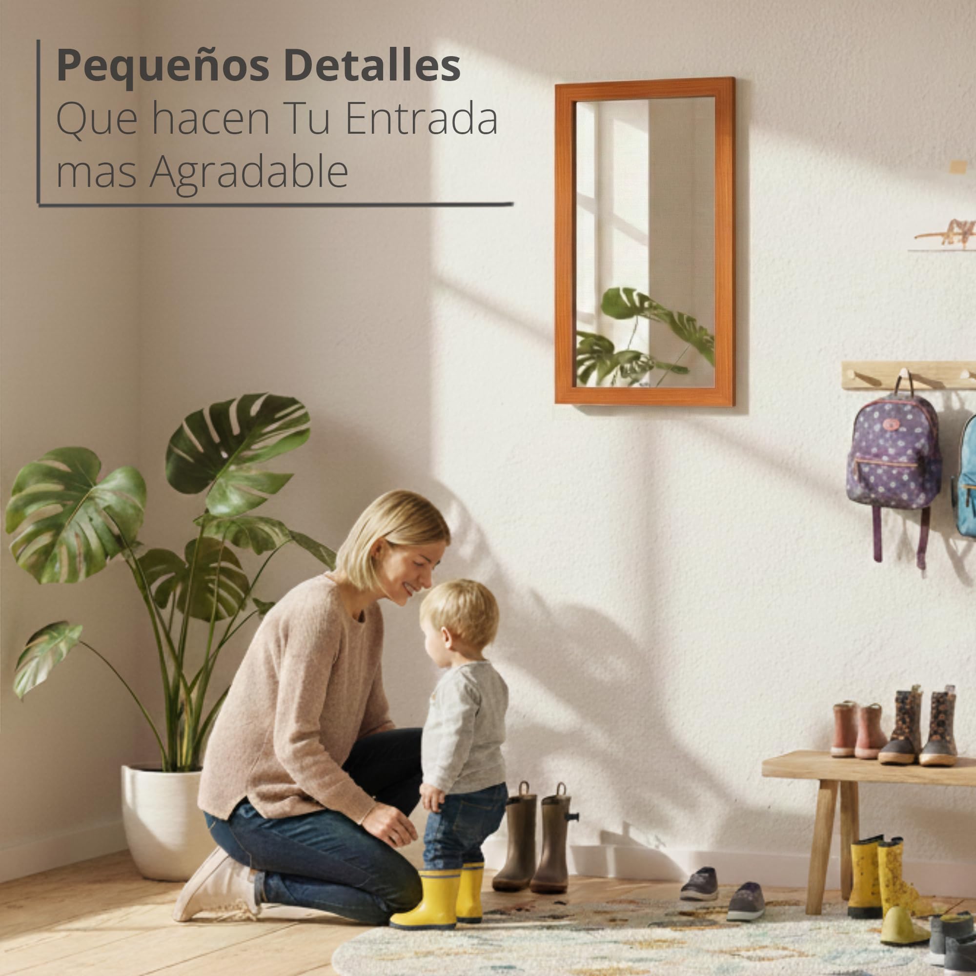 CHELY INTERMARKET MOD128 Espejo Pared Vertical Decorativo Grande Estilo Moderno Marco Madera Cuerpo Entero Elegante 35x140 cm Cerezo Ideal Recibidor Dormitorio Baño Incluye Kit Montaje
