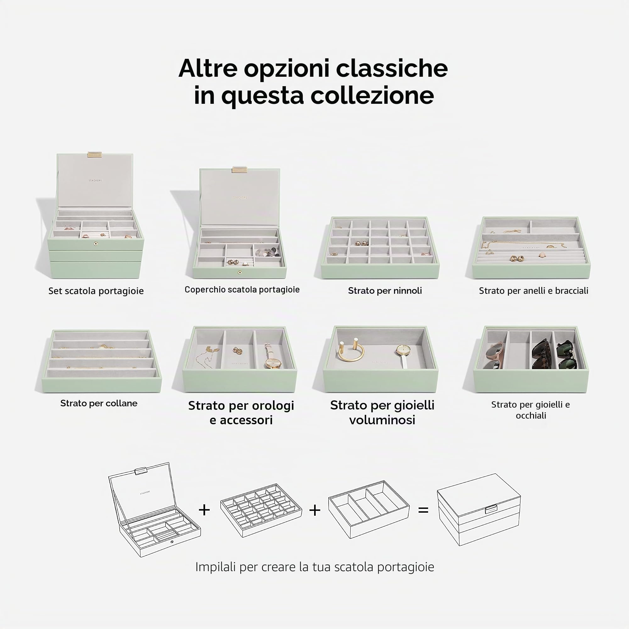 Stackers - Set di 3 portagioie classico - Dimensioni medie - Verde salvia