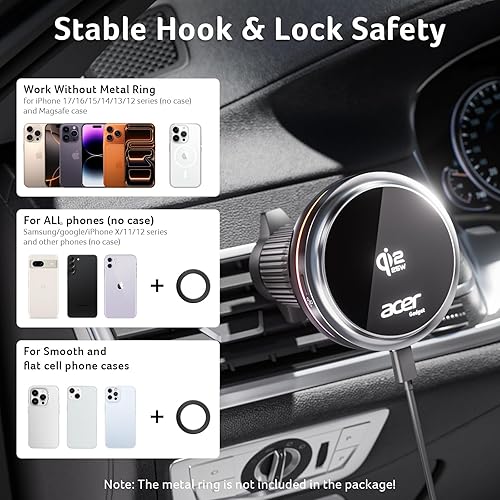 Miniatura 2 de acer Qi2.2 Cargador de montaje de coche Mag-Safe de 25 W, cargador de coche inalámbrico con ventilador de refrigeración, panel de metal y