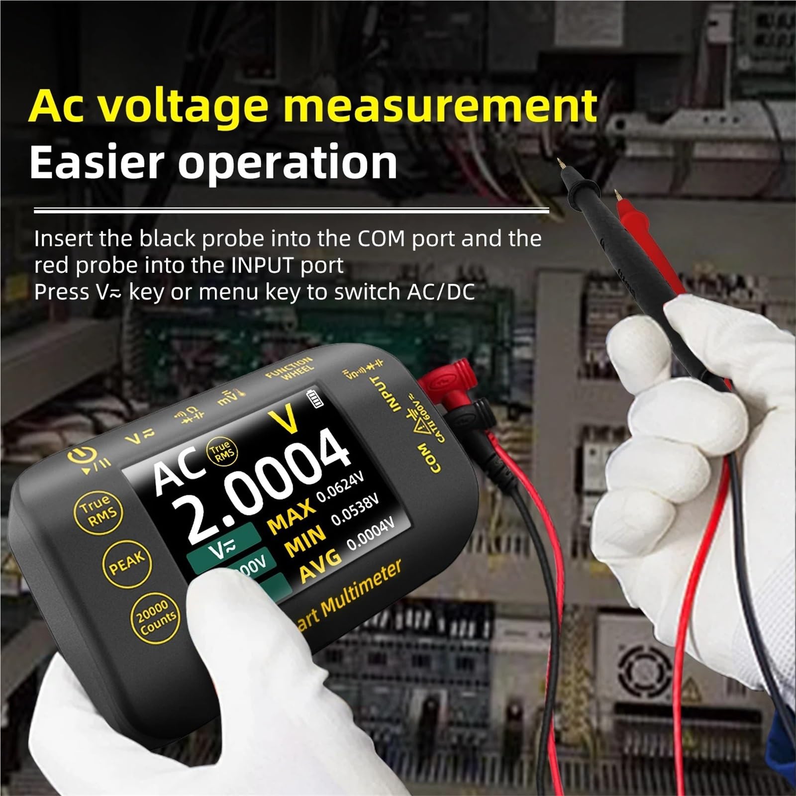 Multimetr, Inteligentny akumulatorowy multimetr cyfrowy True RMS 20000 Count 1000V DC AC napięcie multimetr Mini kolorowy multimetr LCD