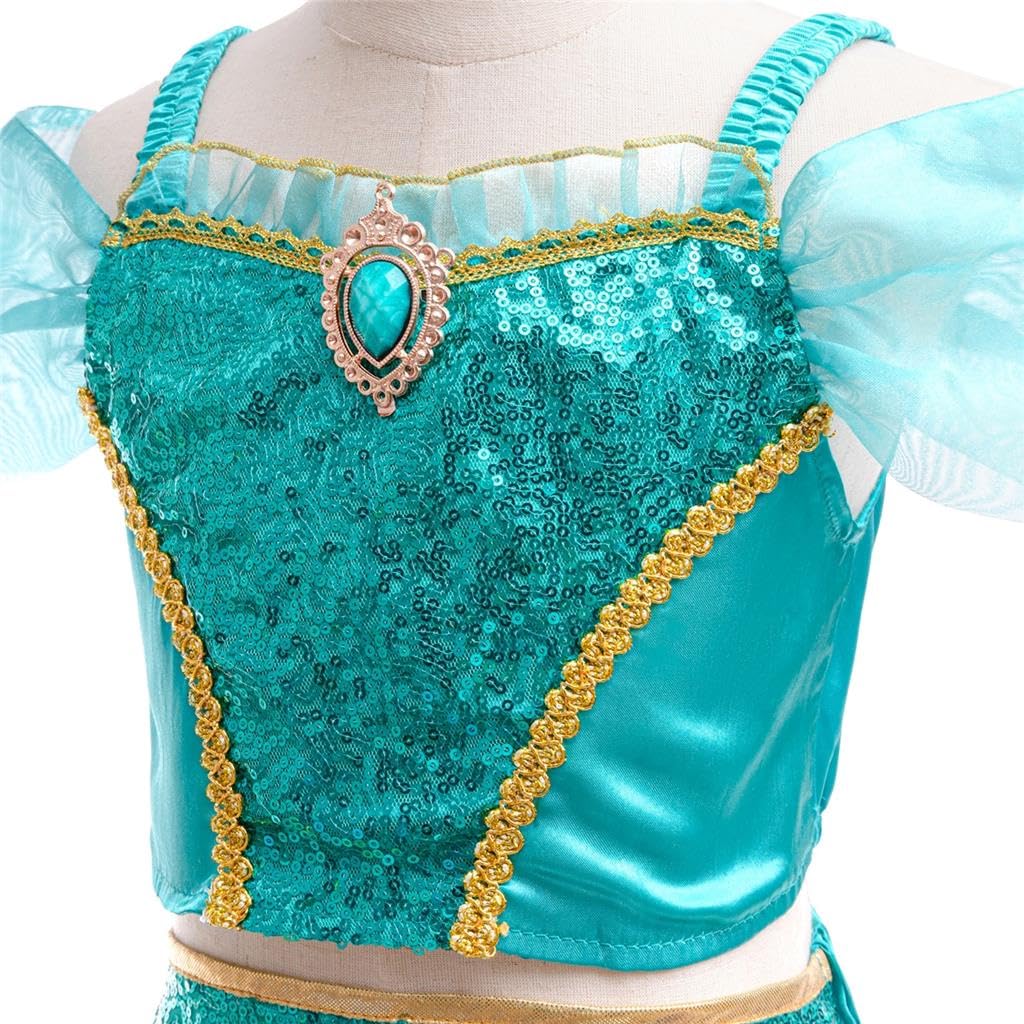 Lito Angels Princess Jasmine Costume Dress Up Arabian Belly Dance Outfit Sequin Top Pants Set for Big Girls Kids Theme Party Halloween Age 10-11 Years - Image 4