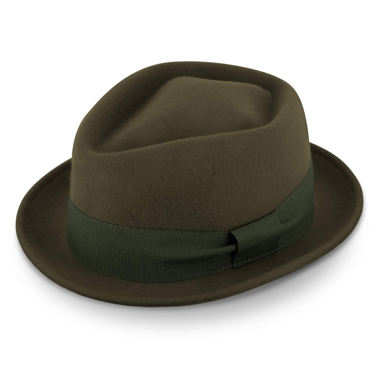 Fiebig Men's Olive Green Medlock Pork Pie Diamond | 100 % Woolfelthat With Grosgrain Ribbon | Comfortable Light Fit Felthat Made In Italy (57-M, Green)