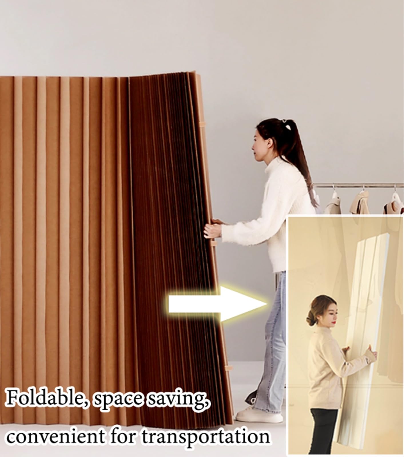 Biombo Divisor de Habitación Separadores de ambientes de papel para interiores con almacenamiento, pared divisoria de privacidad de oficina plegable y retráctil, divisor de pared de habitación para tr